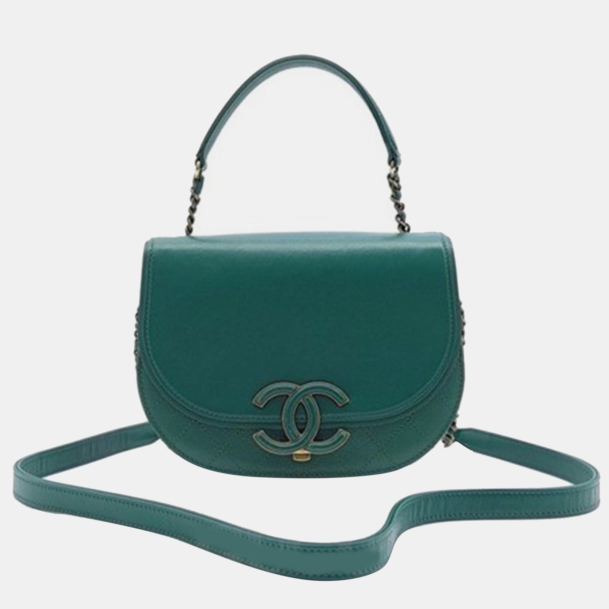 Pre-owned Chanel Blue Leather Small Coco Curve Flap Bag In Green