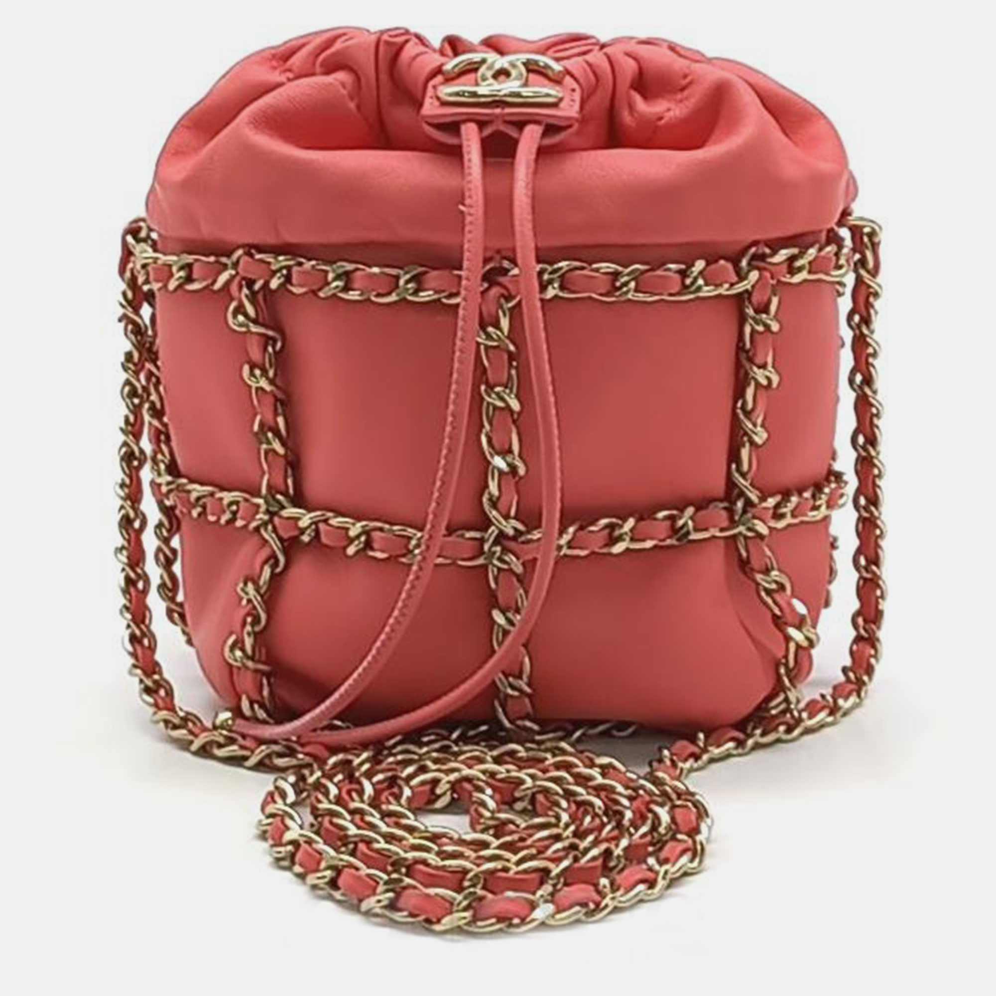 Pre-owned Chanel Drawstring Bucket Bag As2313 In Pink