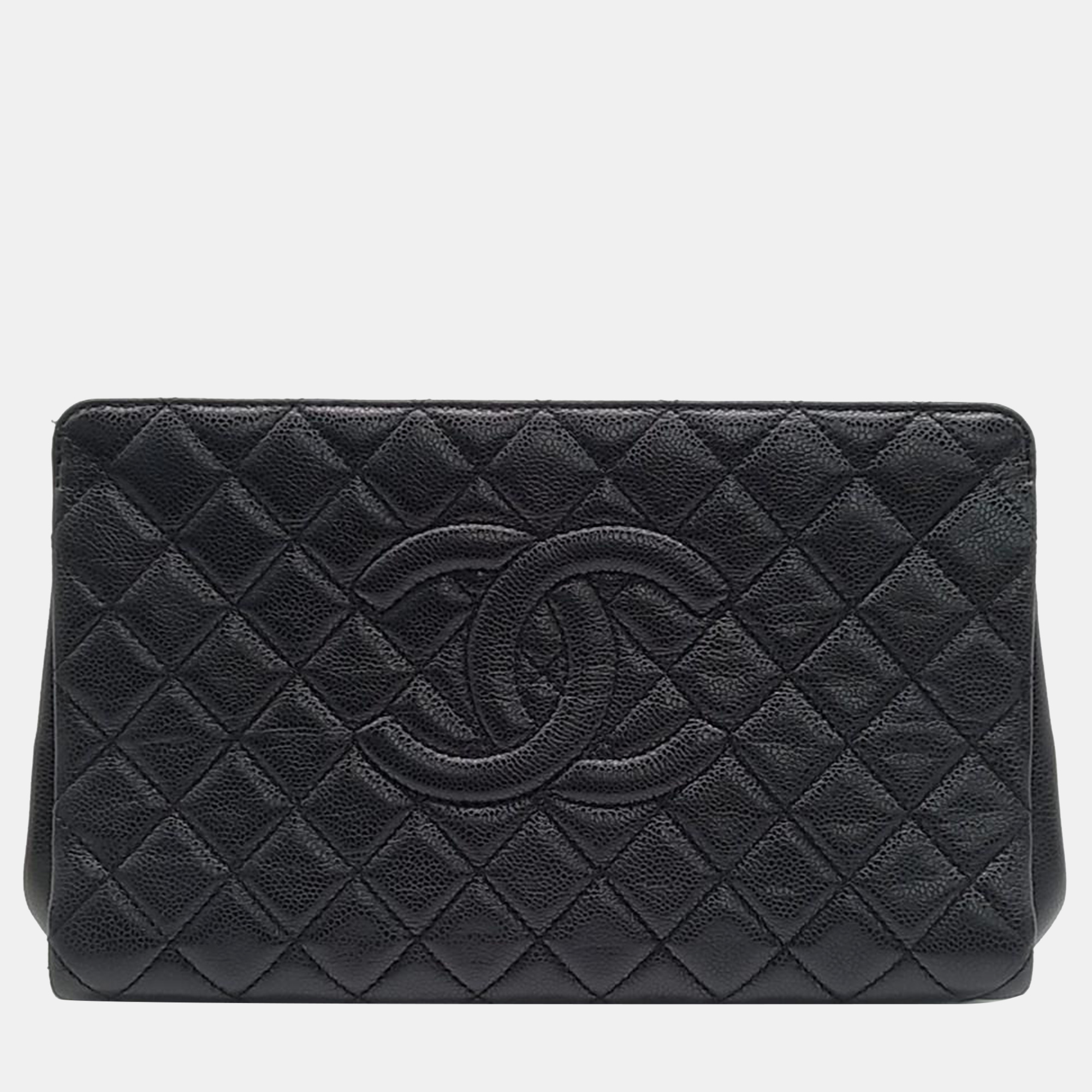Pre-owned Chanel Caviar Clutch Bag In Black