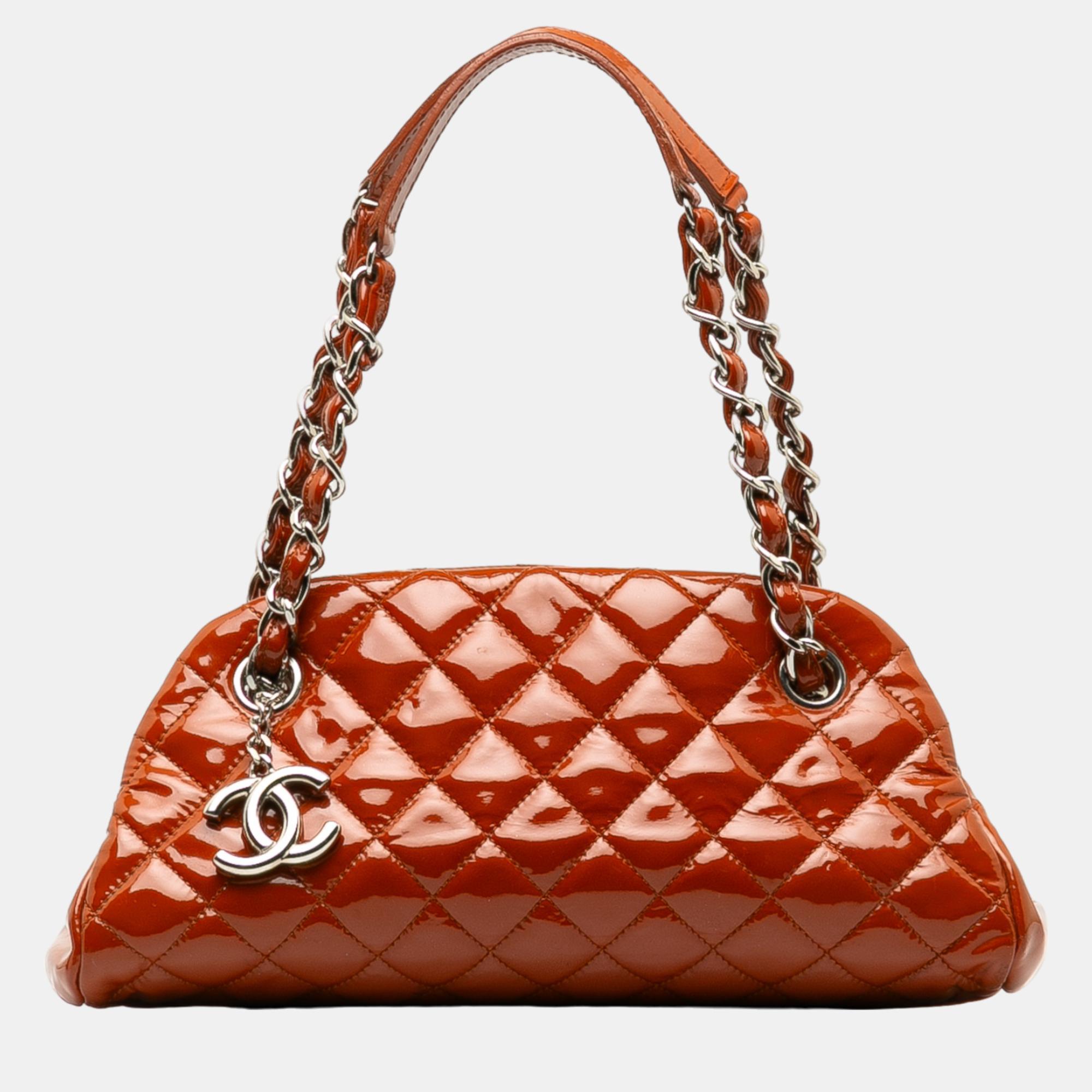 Pre-owned Chanel Orange Small Patent Just Mademoiselle Shoulder Bag