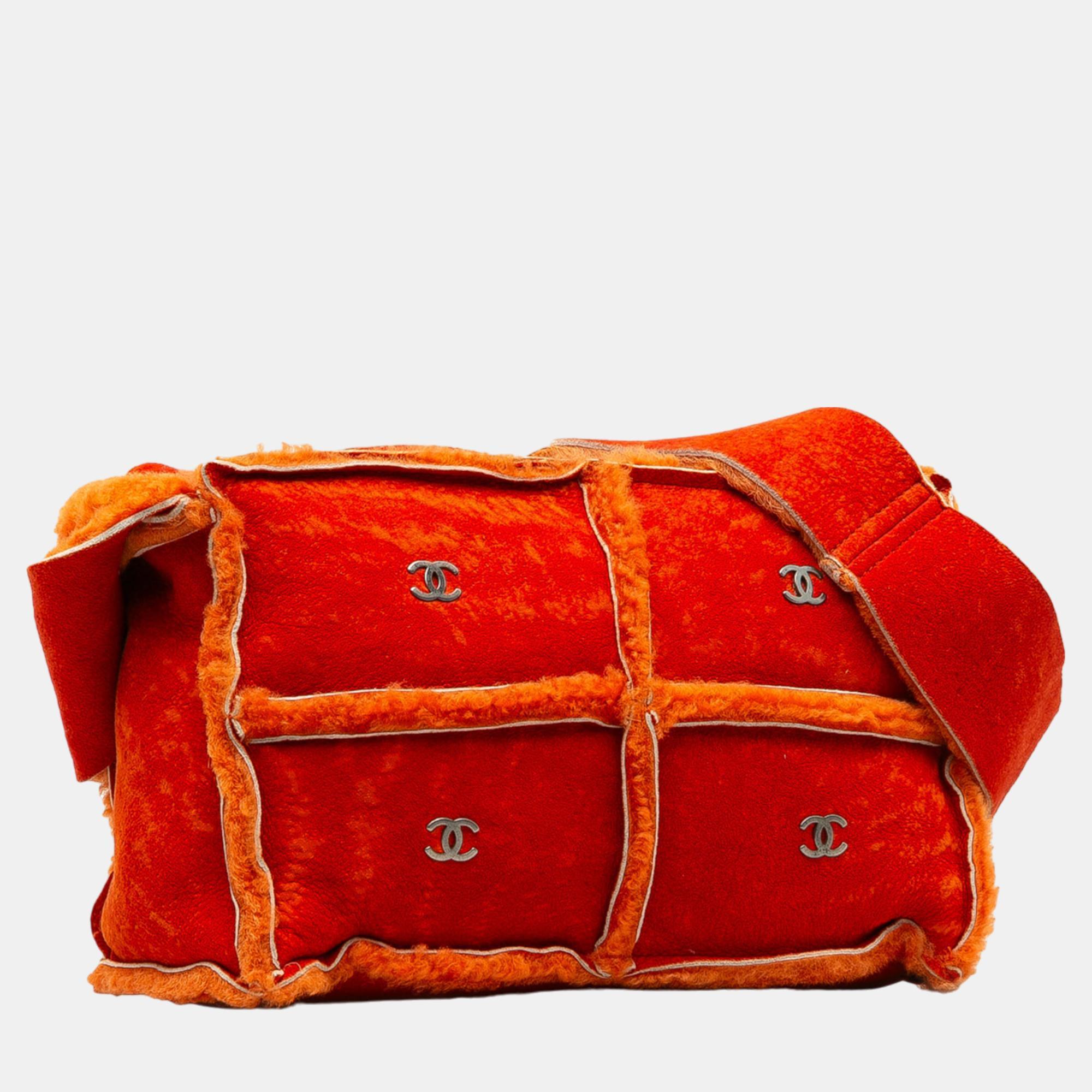 

Chanel Orange CC Shearling Suede Shoulder Bag