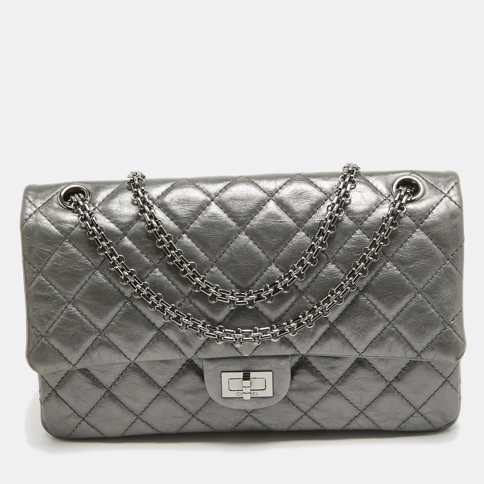 Pre-owned Chanel Metallic Grey Quilted Leather 226 Reissue 2.55 Flap Bag
