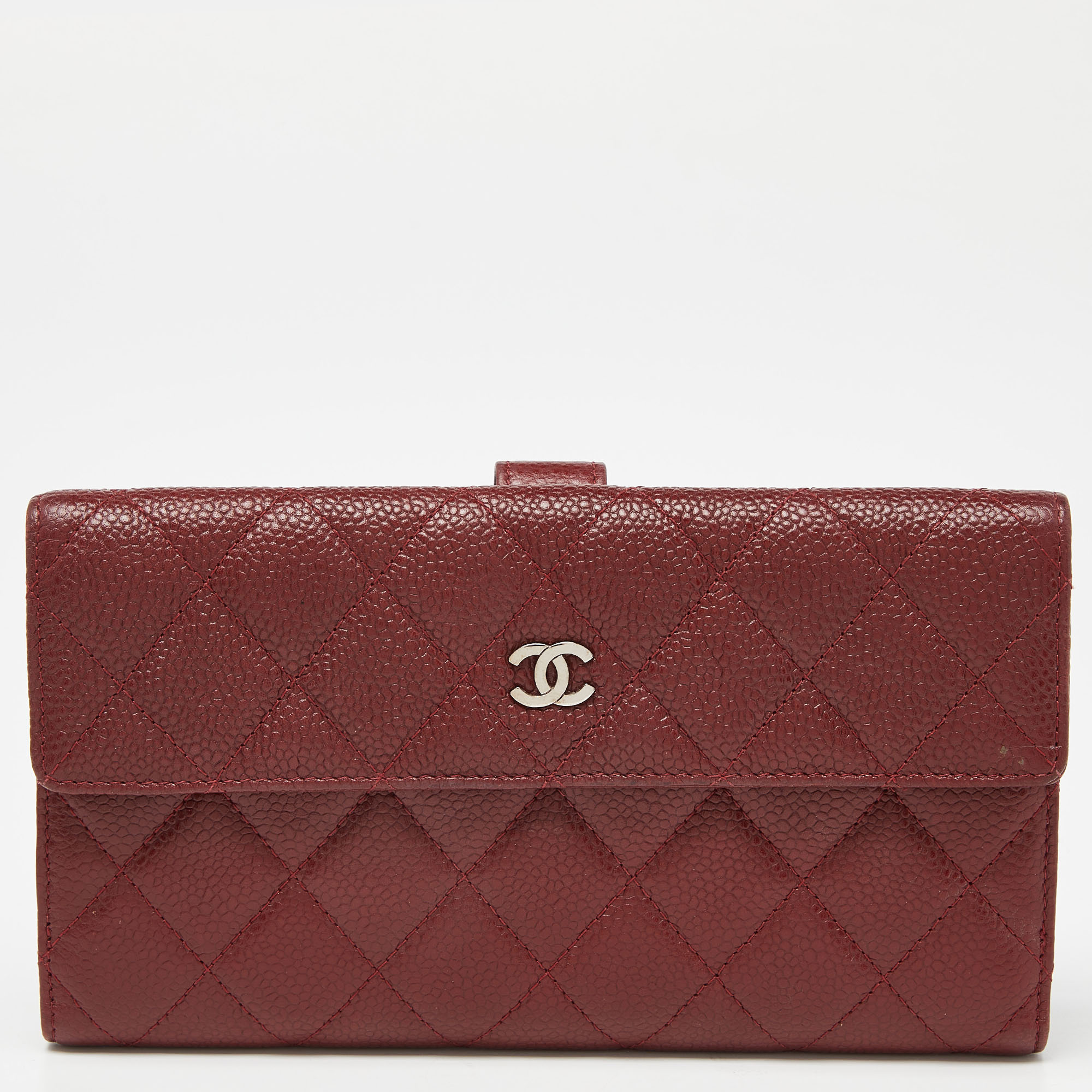 Pre-owned Chanel Red Quilted Caviar Leather Cc Flap Continental Wallet