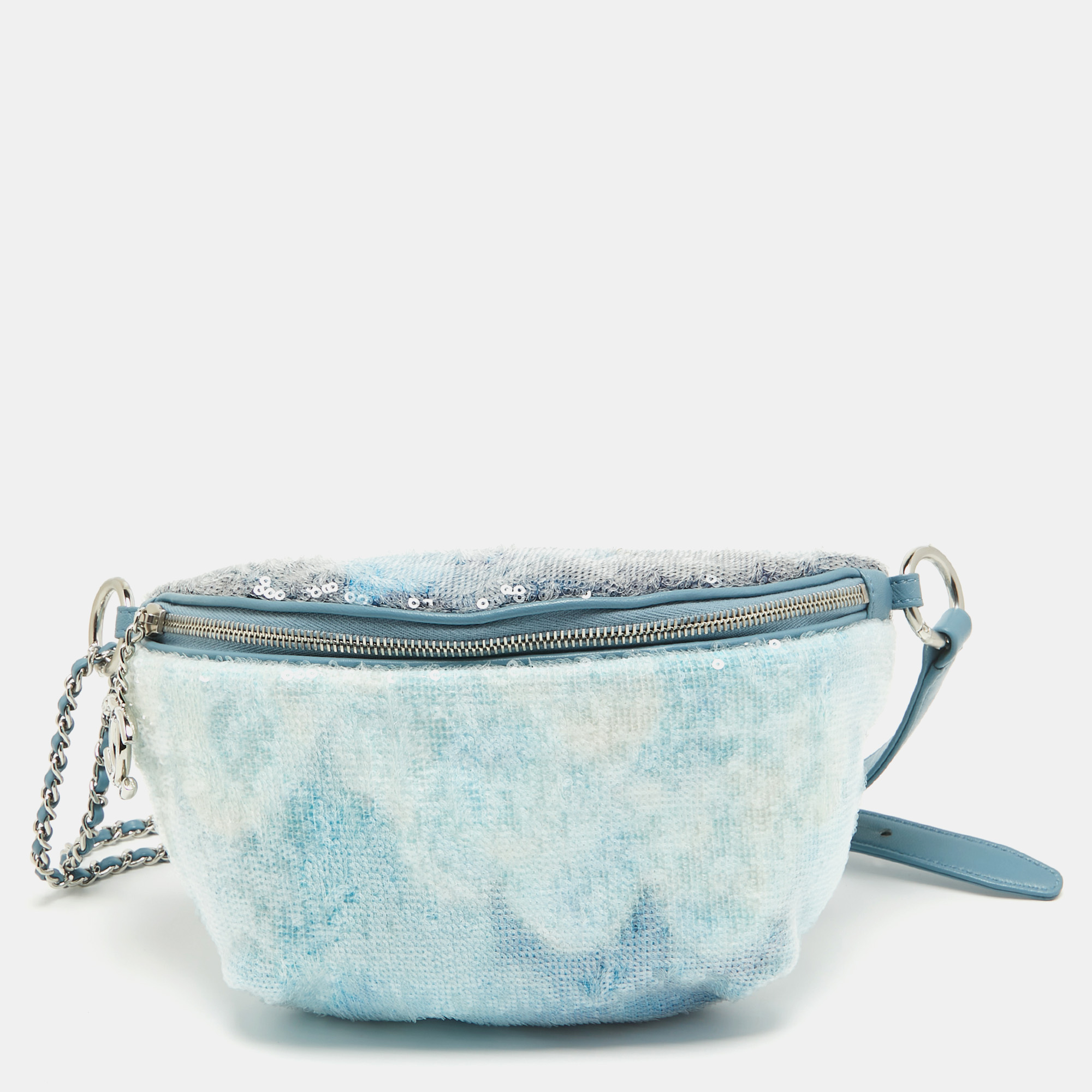 Pre-owned Chanel Light Blue Sequins Waterfall Belt Bag