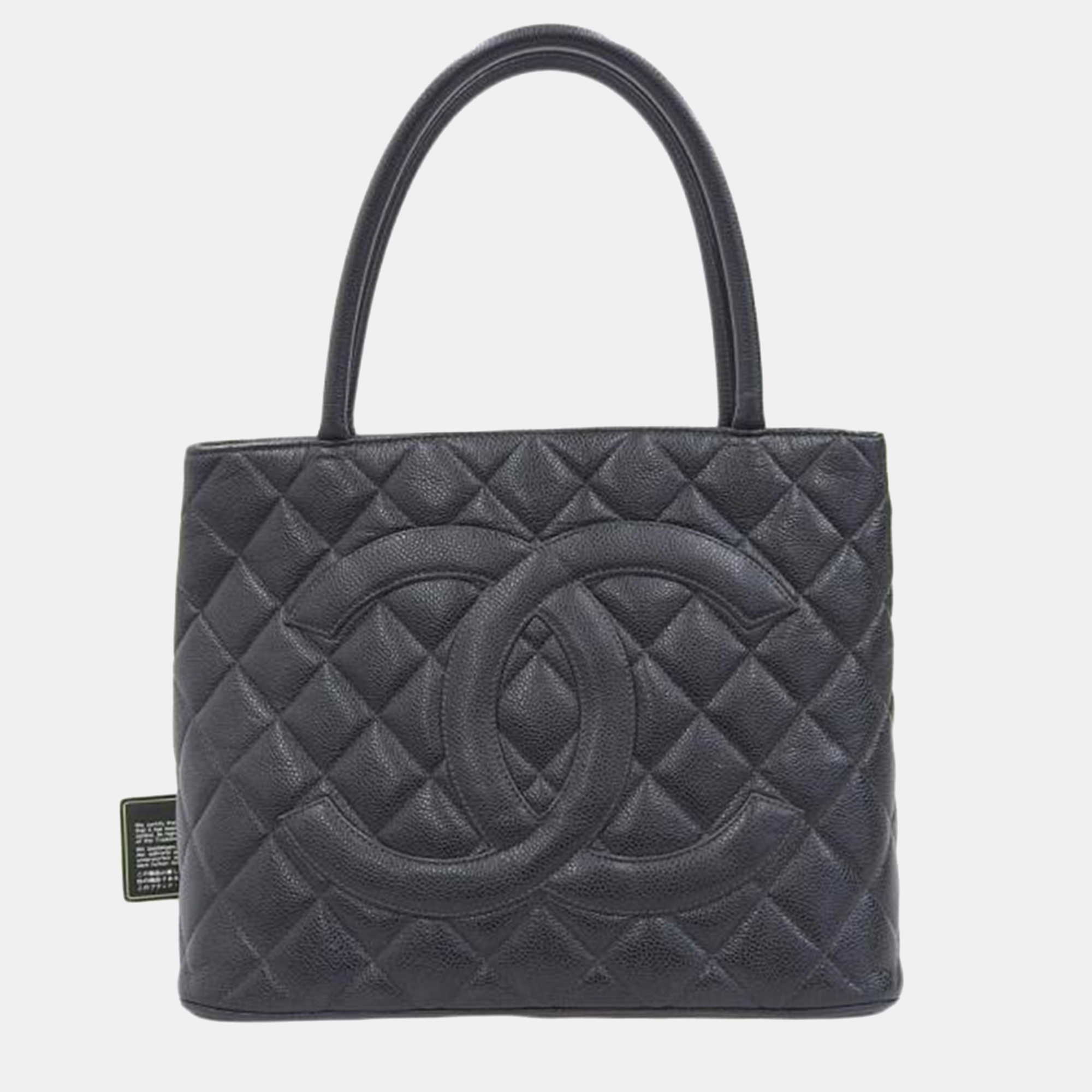 Pre-owned Chanel Black Leather Cc Caviar Medallion Tote Bag