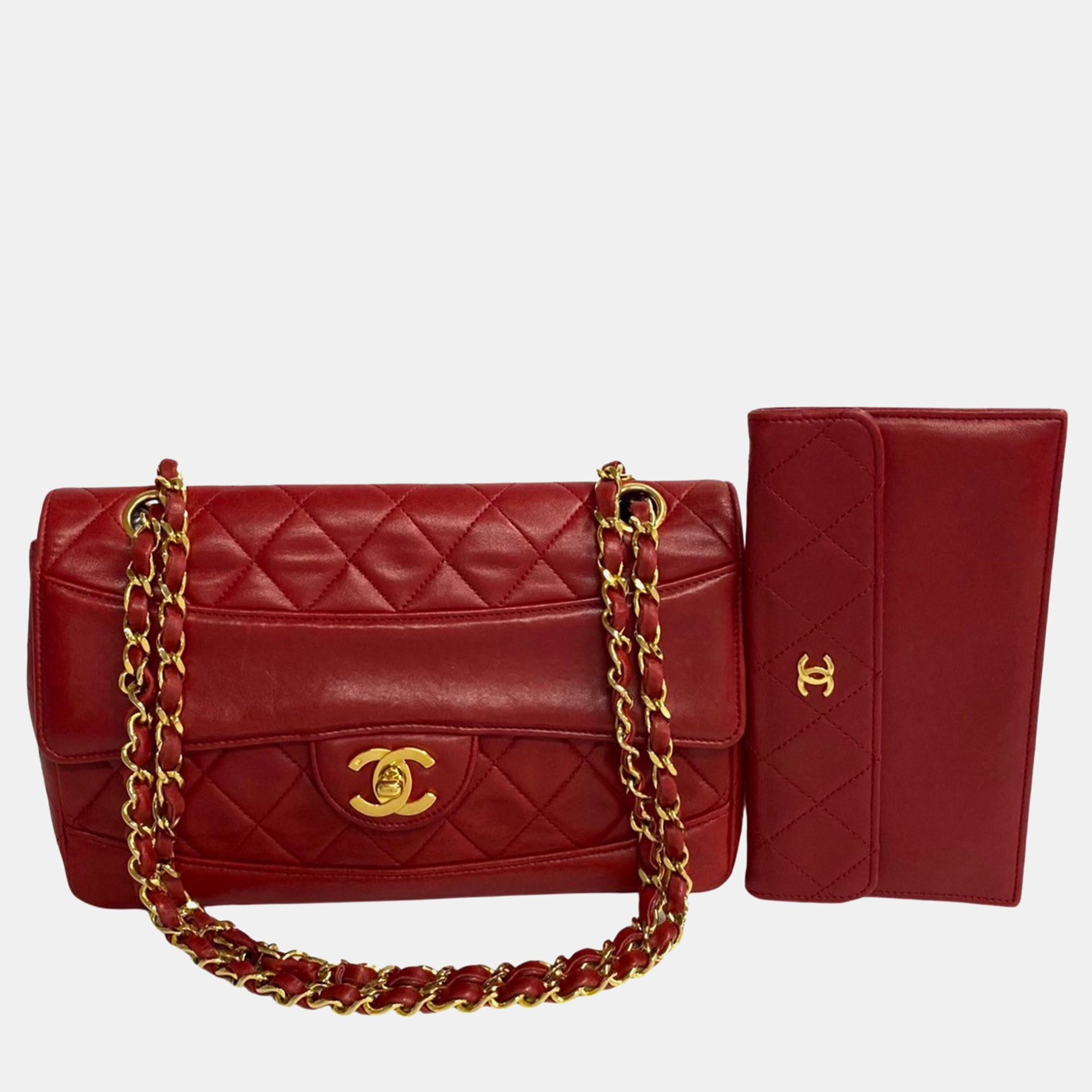Pre-owned Chanel Red Leather Cc Quilted Flap Bag