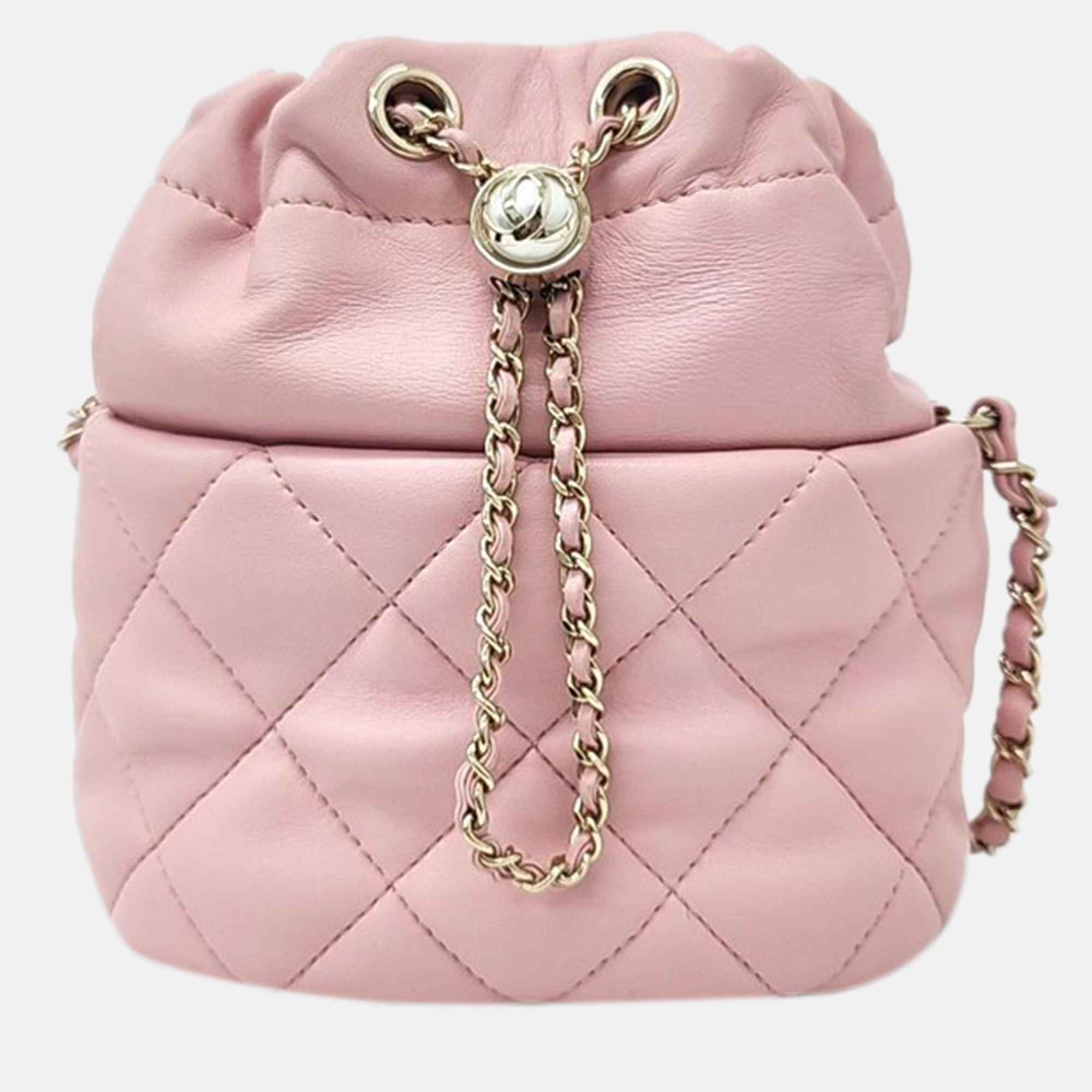 Pre-owned Chanel Lambskin Drawstring Bucket Bag In Pink