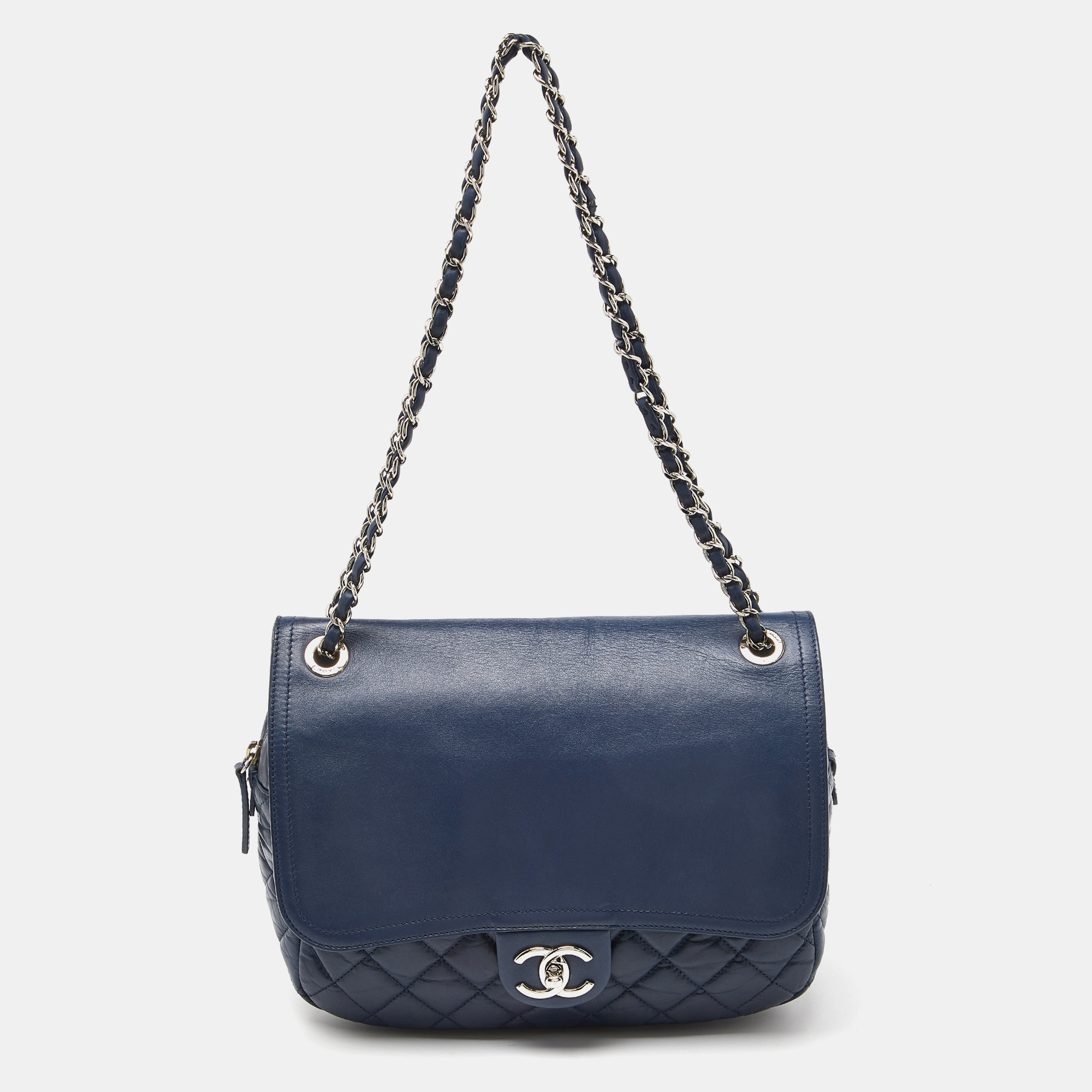 Pre-owned Chanel Blue Quilted Aged Leather Flap Shoulder Bag