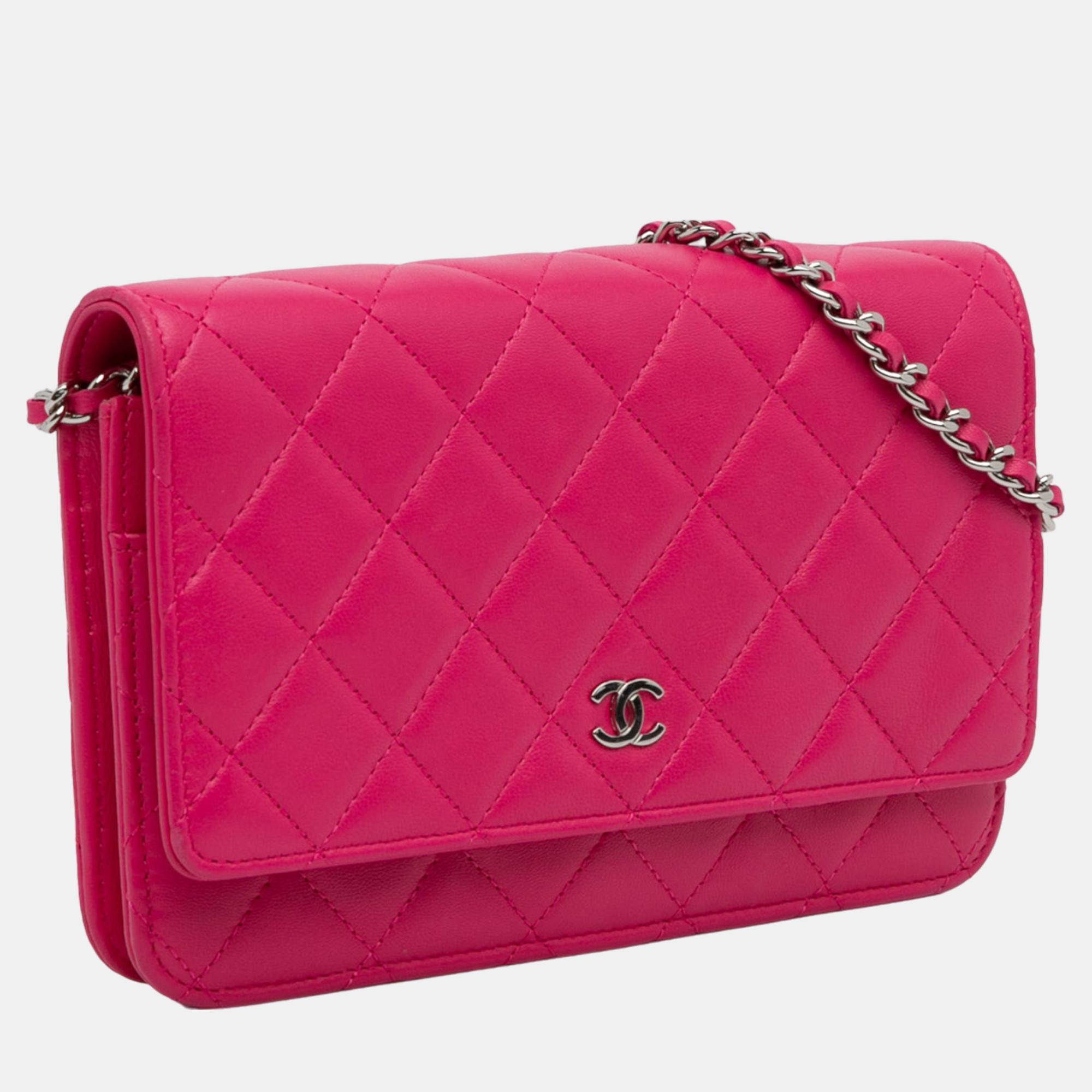 

Chanel Pink CC Quilted Lambskin Wallet On Chain