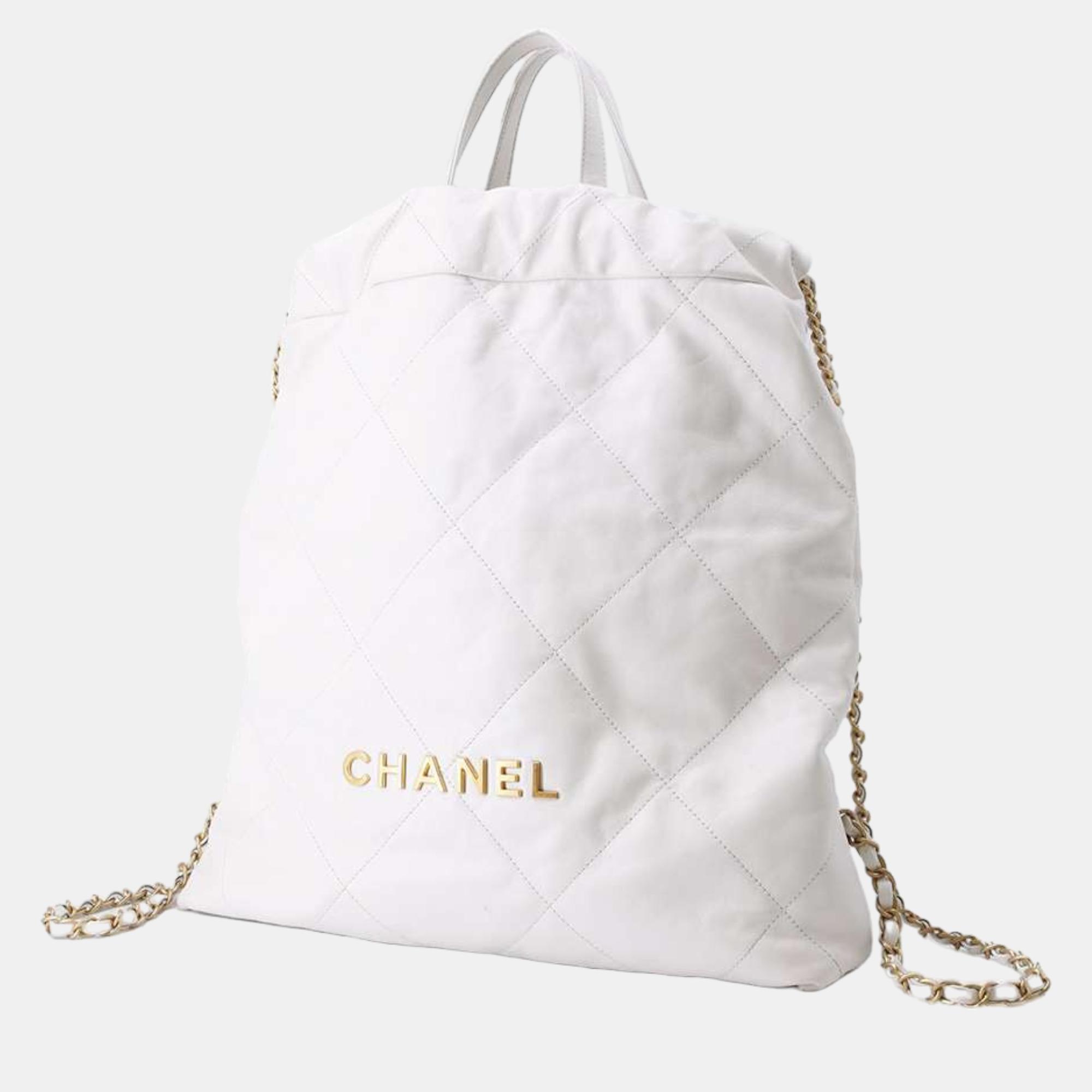 Pre-owned Chanel White Leather Large 22 Bag
