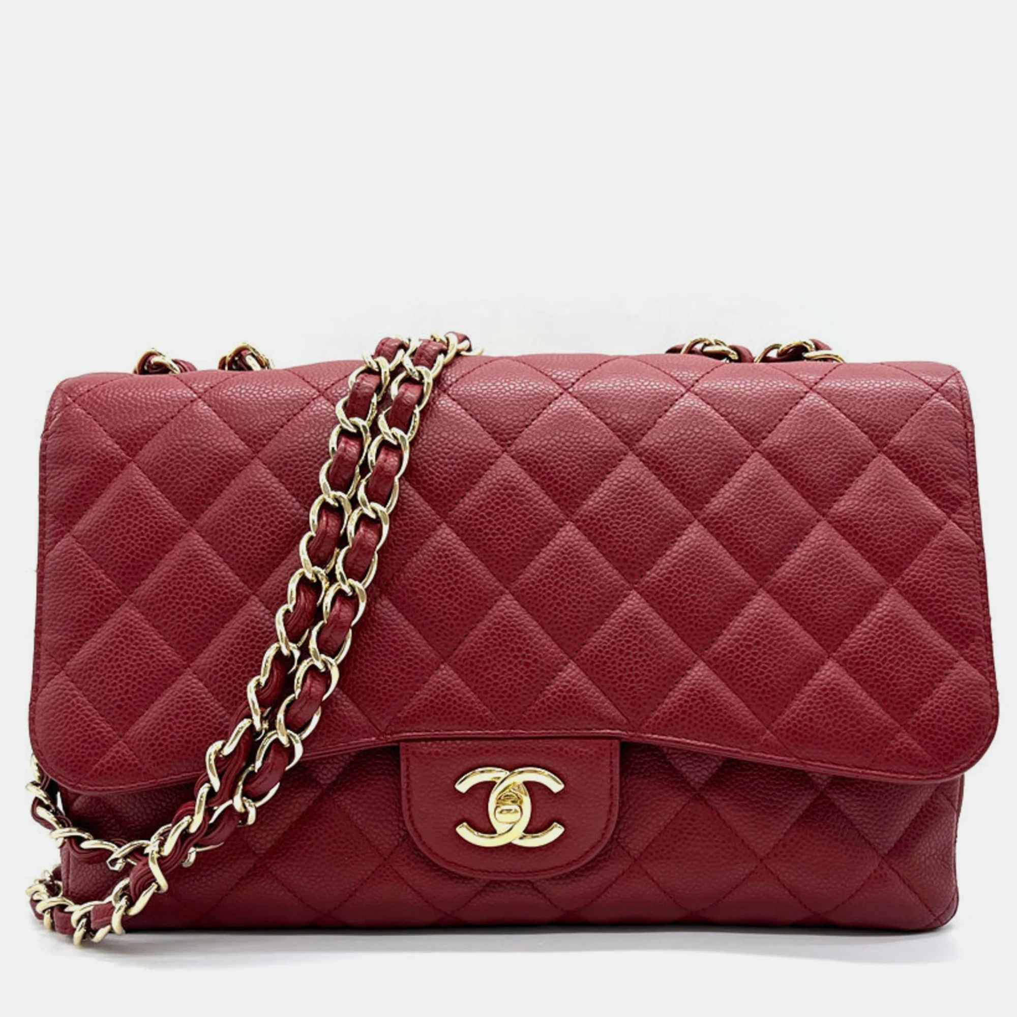 

Chanel Red Quilted Caviar Jumbo Classic Single Flap Bag