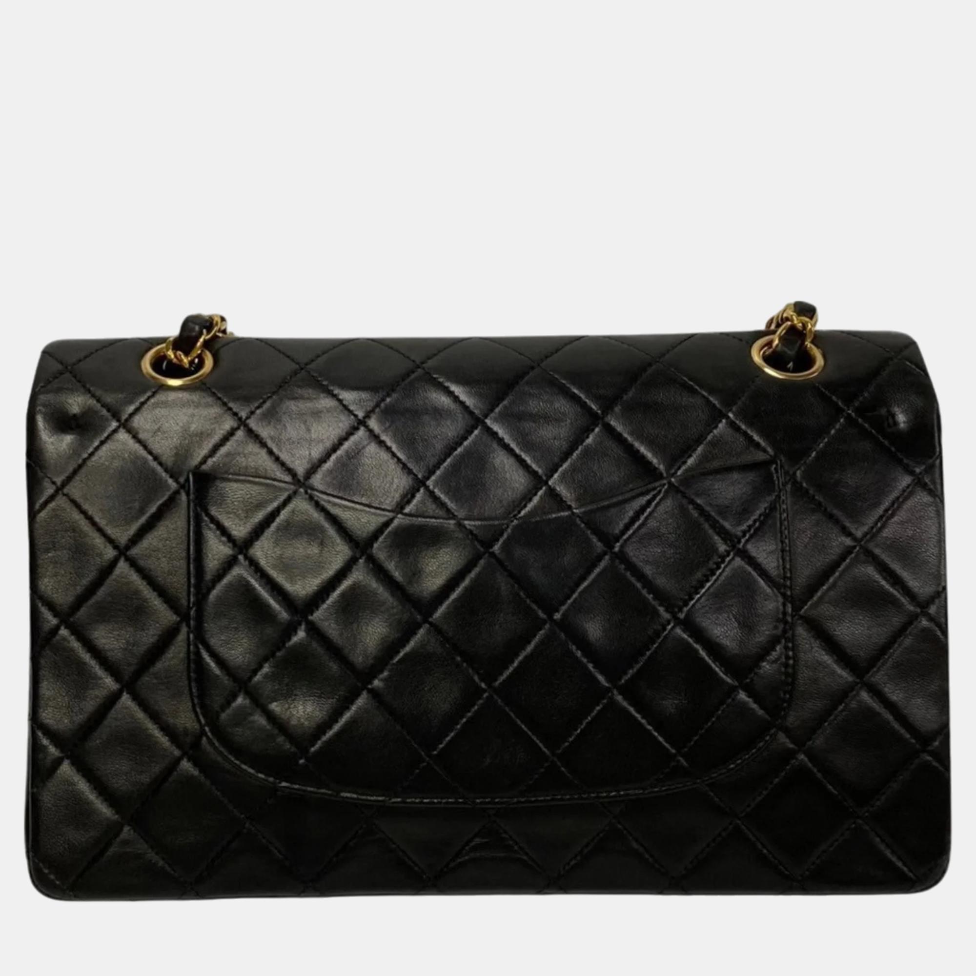 

Chanel Black Lambskin Leather  Classic Double Flap Shoulder Bag