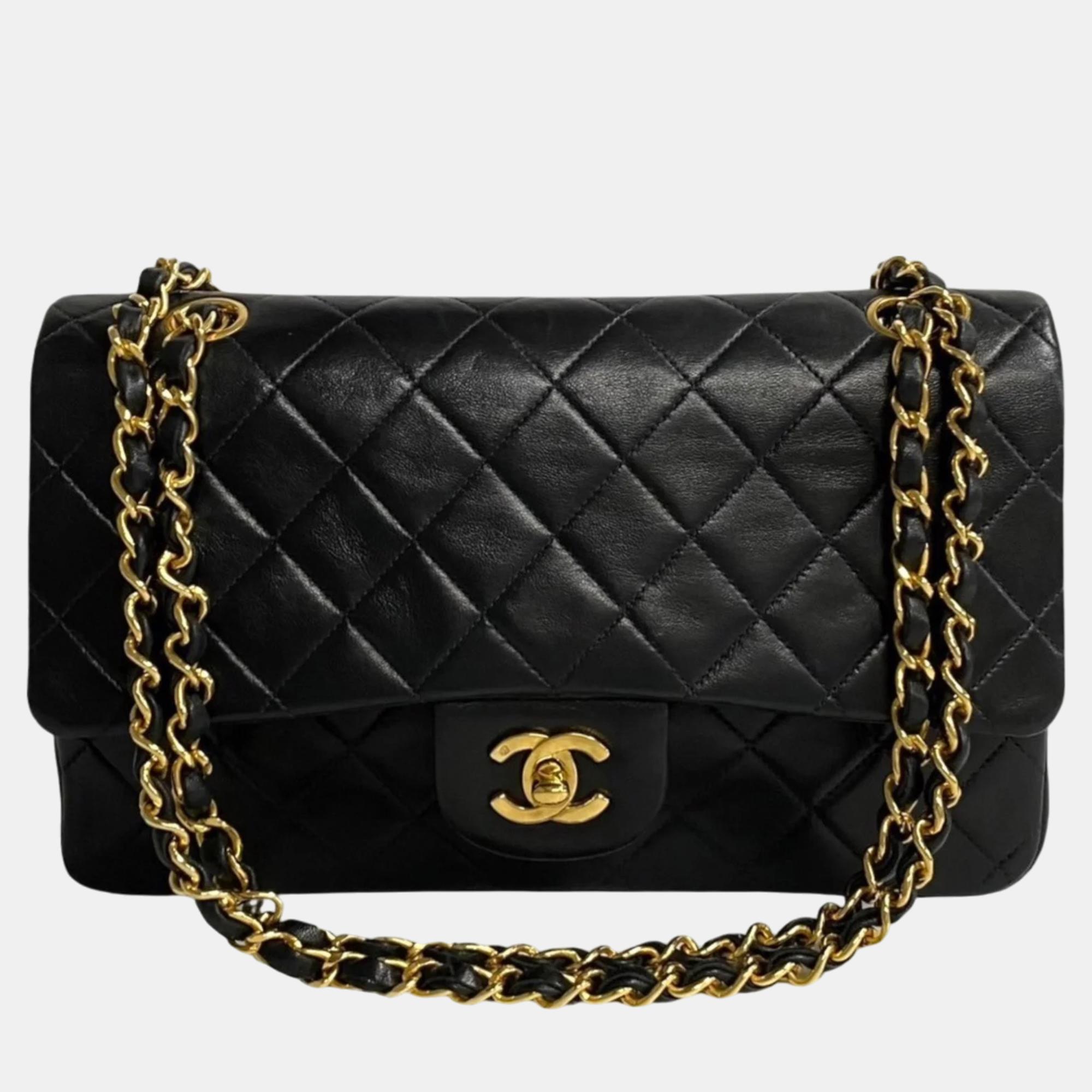 

Chanel Black Lambskin Leather  Classic Double Flap Shoulder Bag