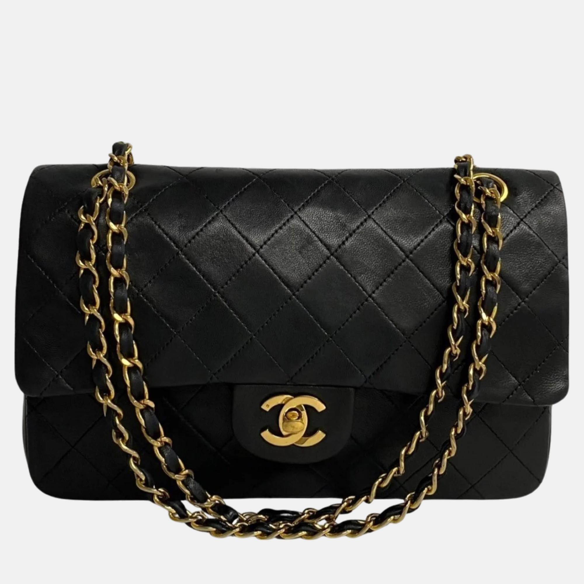 

Chanel Black Lambskin Leather  Classic Double Flap Shoulder Bag