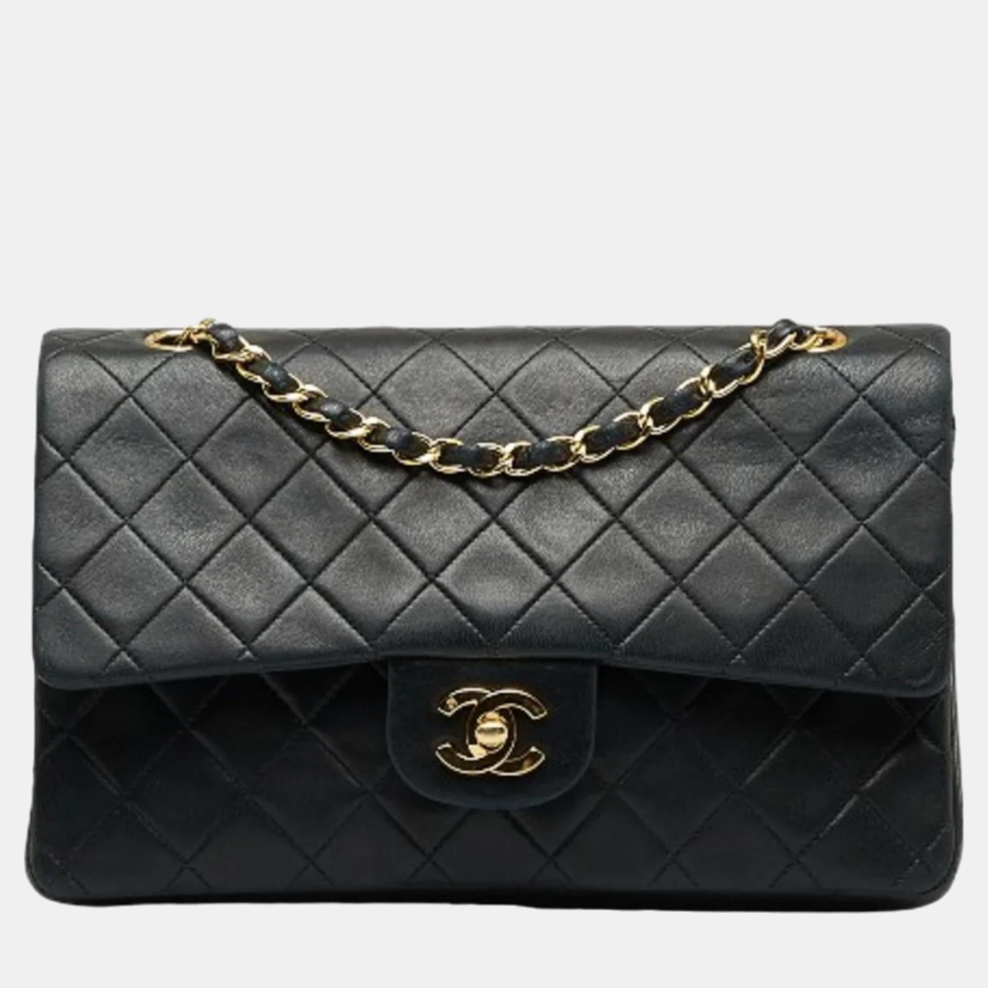 

Chanel Black Lambskin Leather  Classic Double Flap Shoulder Bag