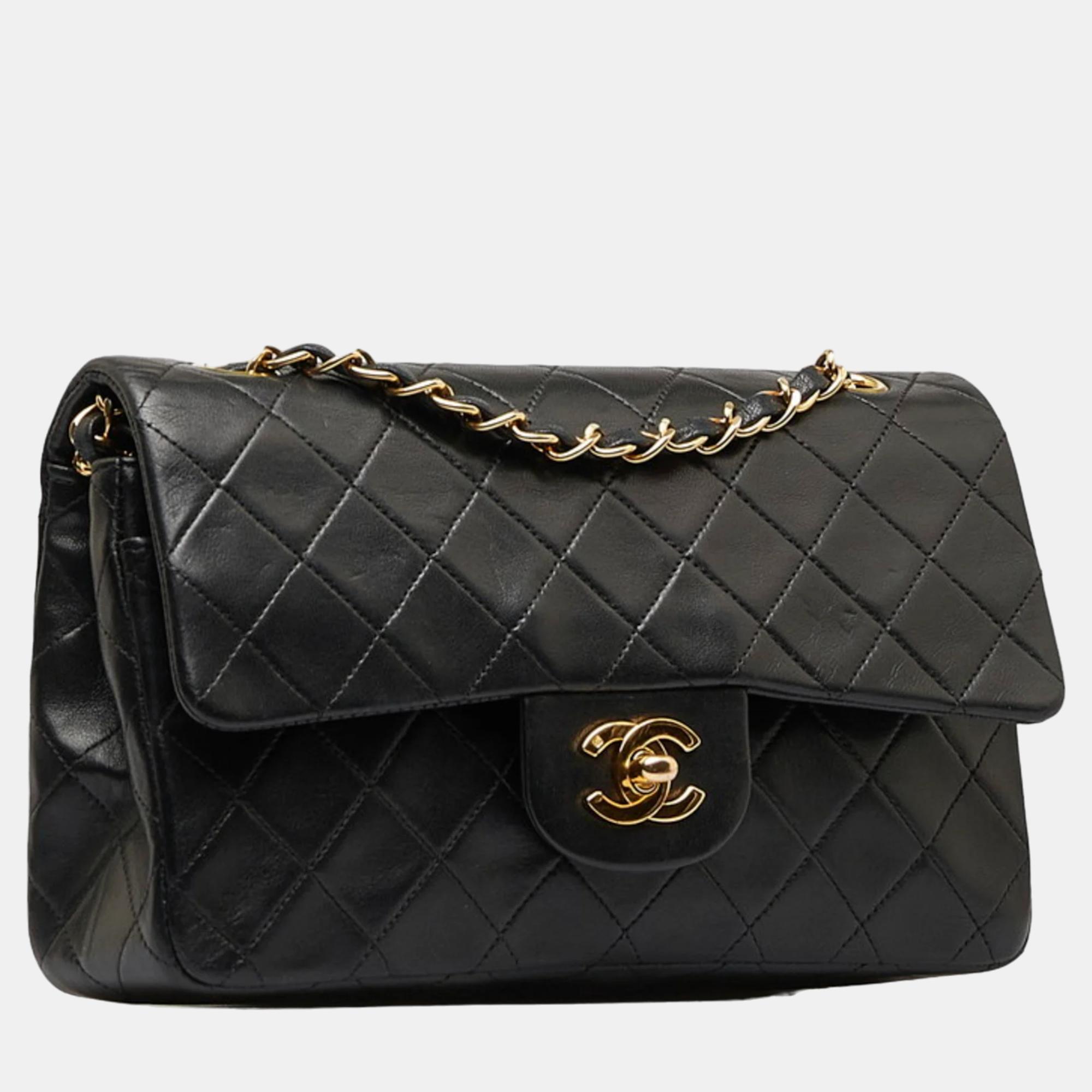 

Chanel Black Lambskin Leather  Classic Double Flap Shoulder Bag