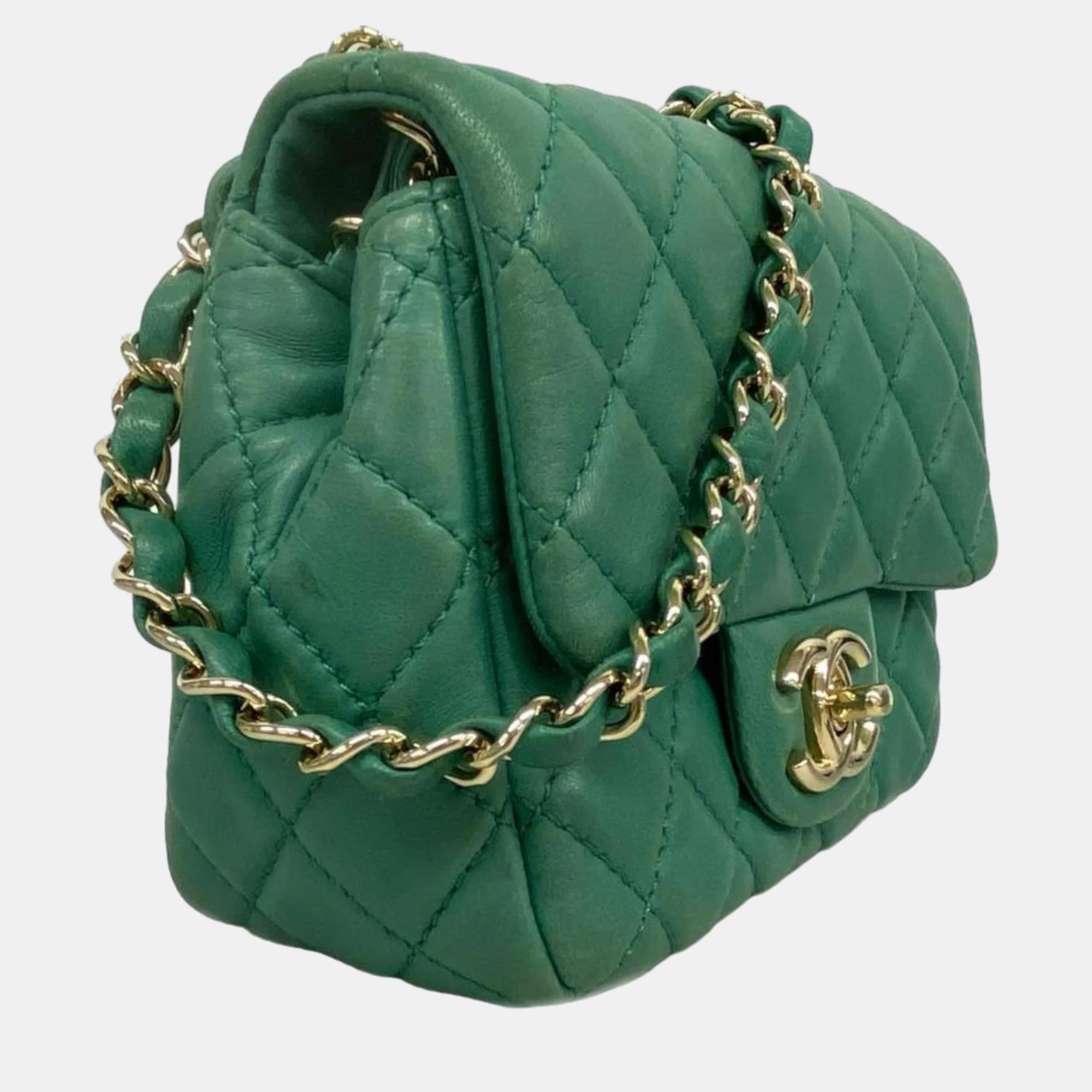 

Chanel Lambskin Leather  Classic Single Flap Shoulder Bag, Green