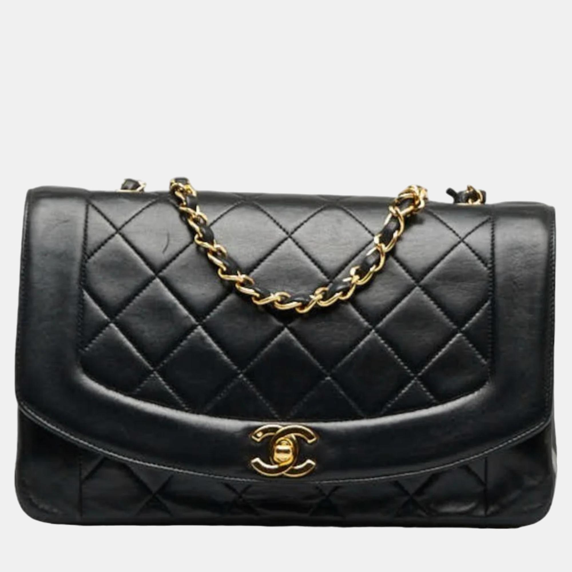 

Chanel Black Lambskin Leather Vintage Diana Flap Bag