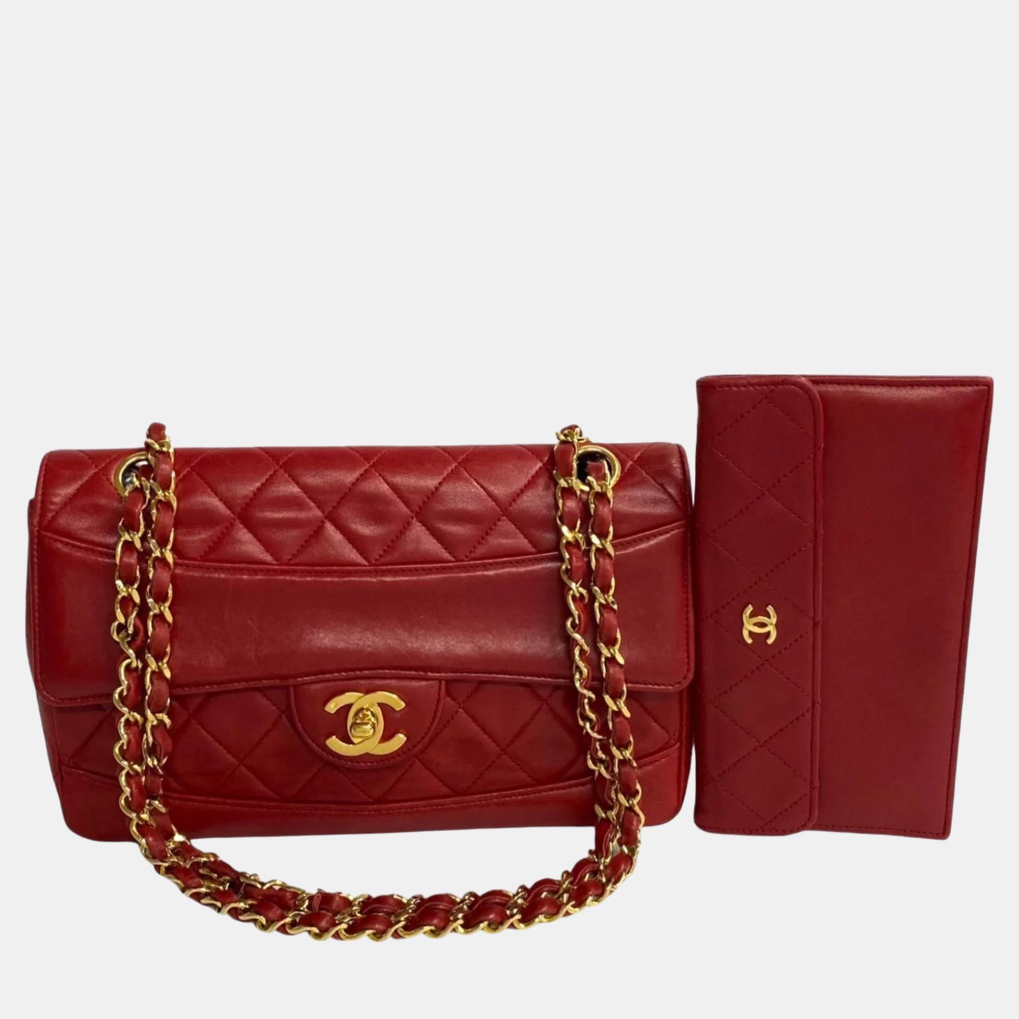 

Chanel Red Lambskin Leather CC Quilted Flap Bag