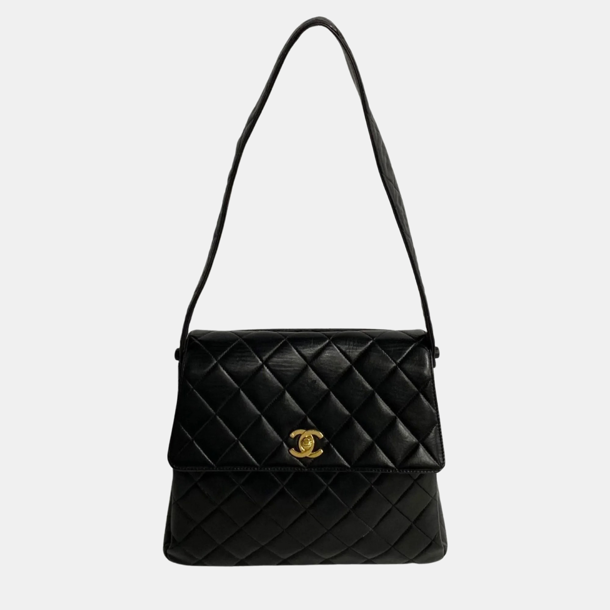

Chanel Quilted Lambskin Medium Vintage CC Square Flap Shoulder Bag, Black