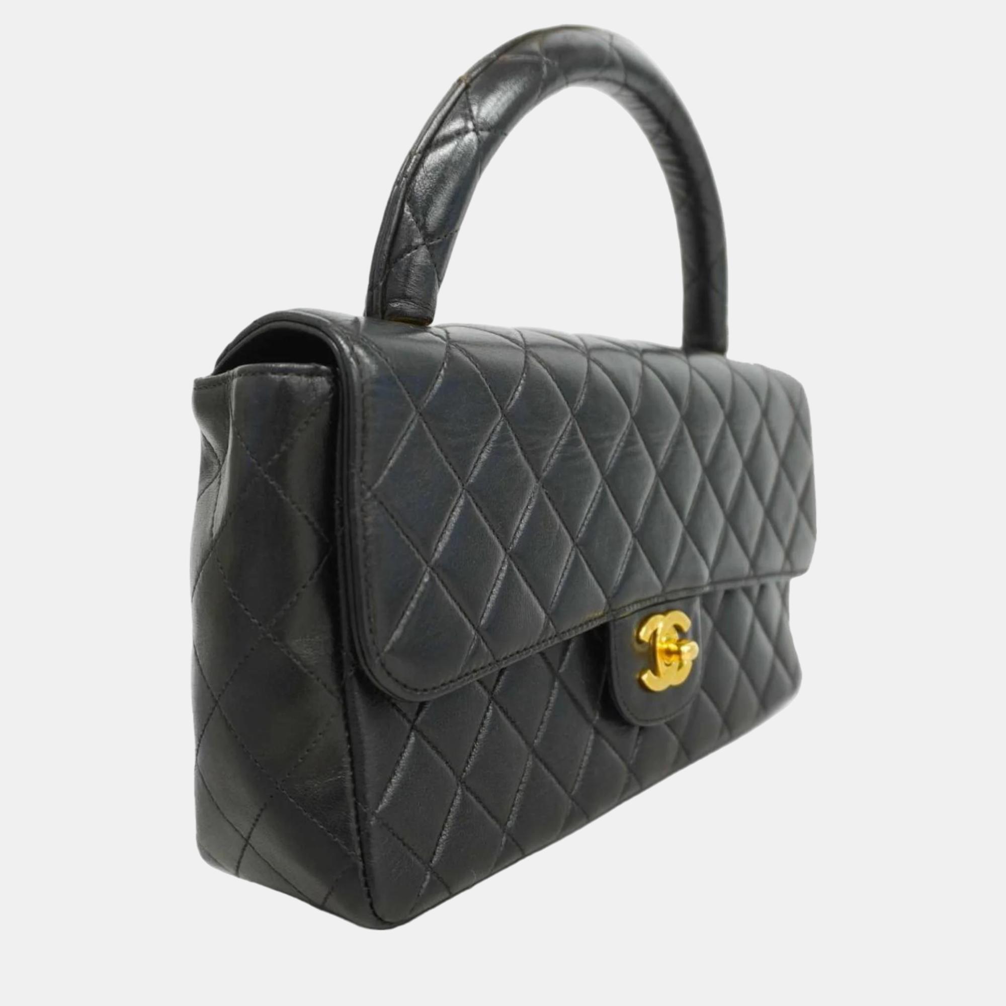 

Chanel Black Matelasse Lambskin Top Handle Bag