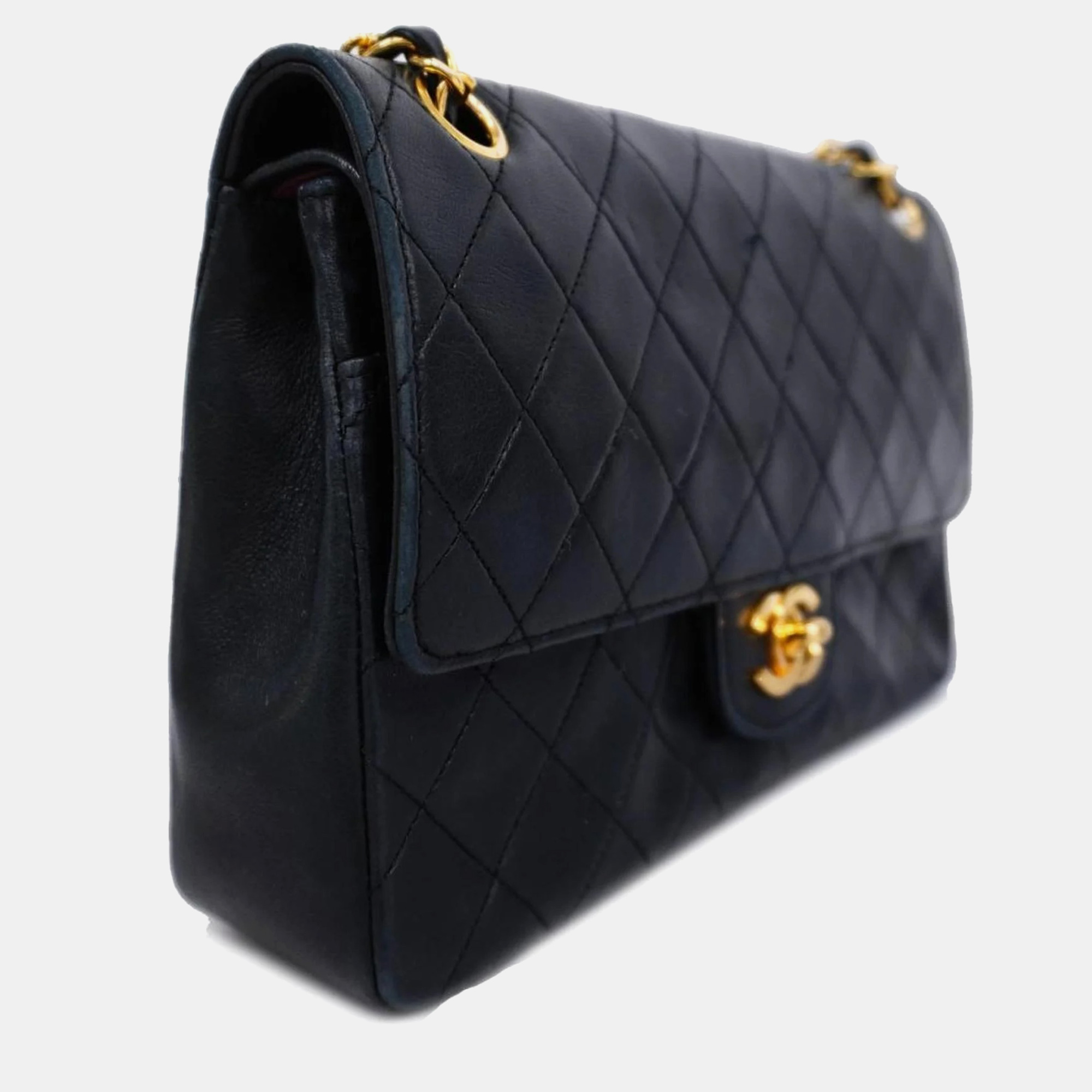 

Chanel Lambskin Leather  Classic Double Flap Shoulder Bags, Black