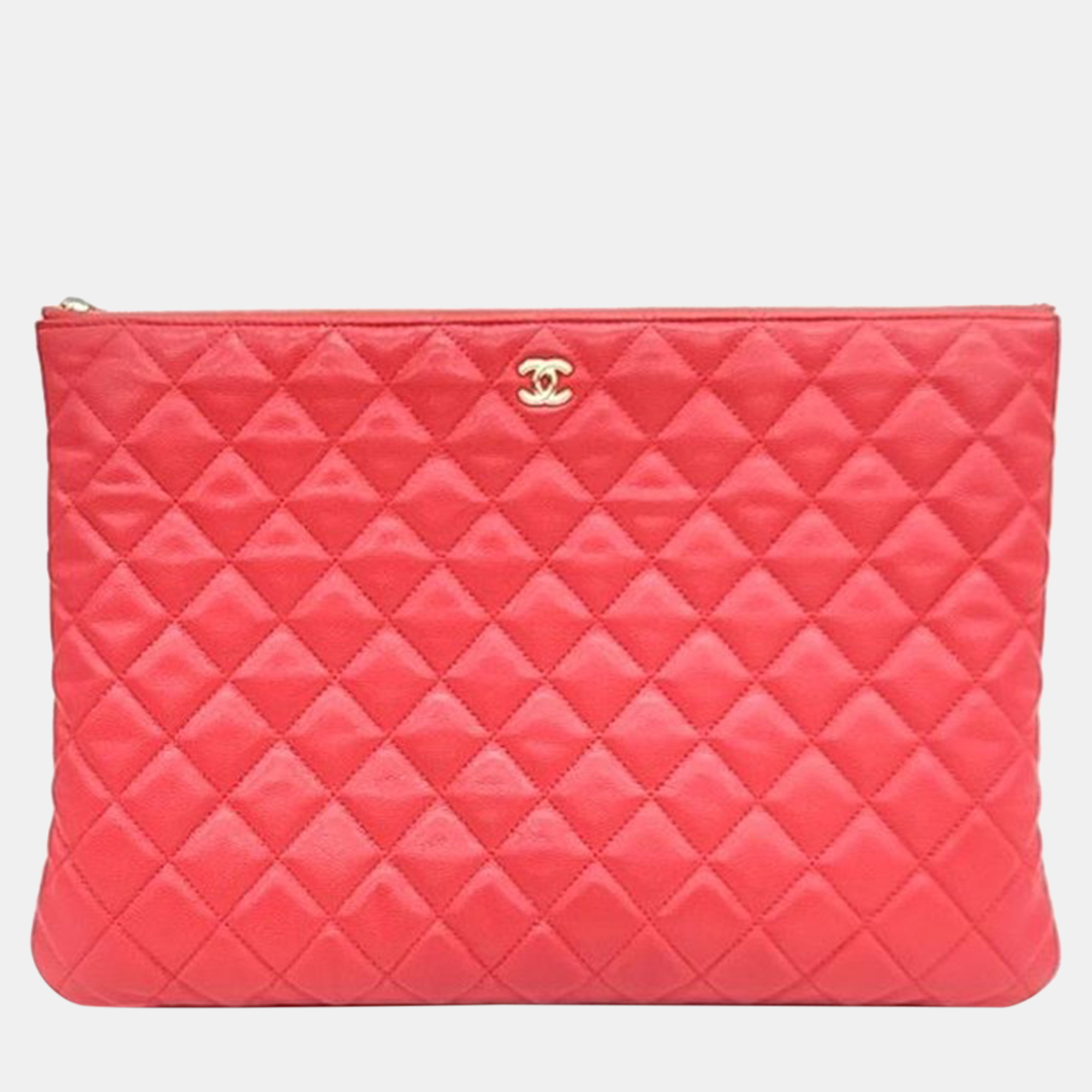 Pre-owned Chanel Caviar Clutch Large In Red