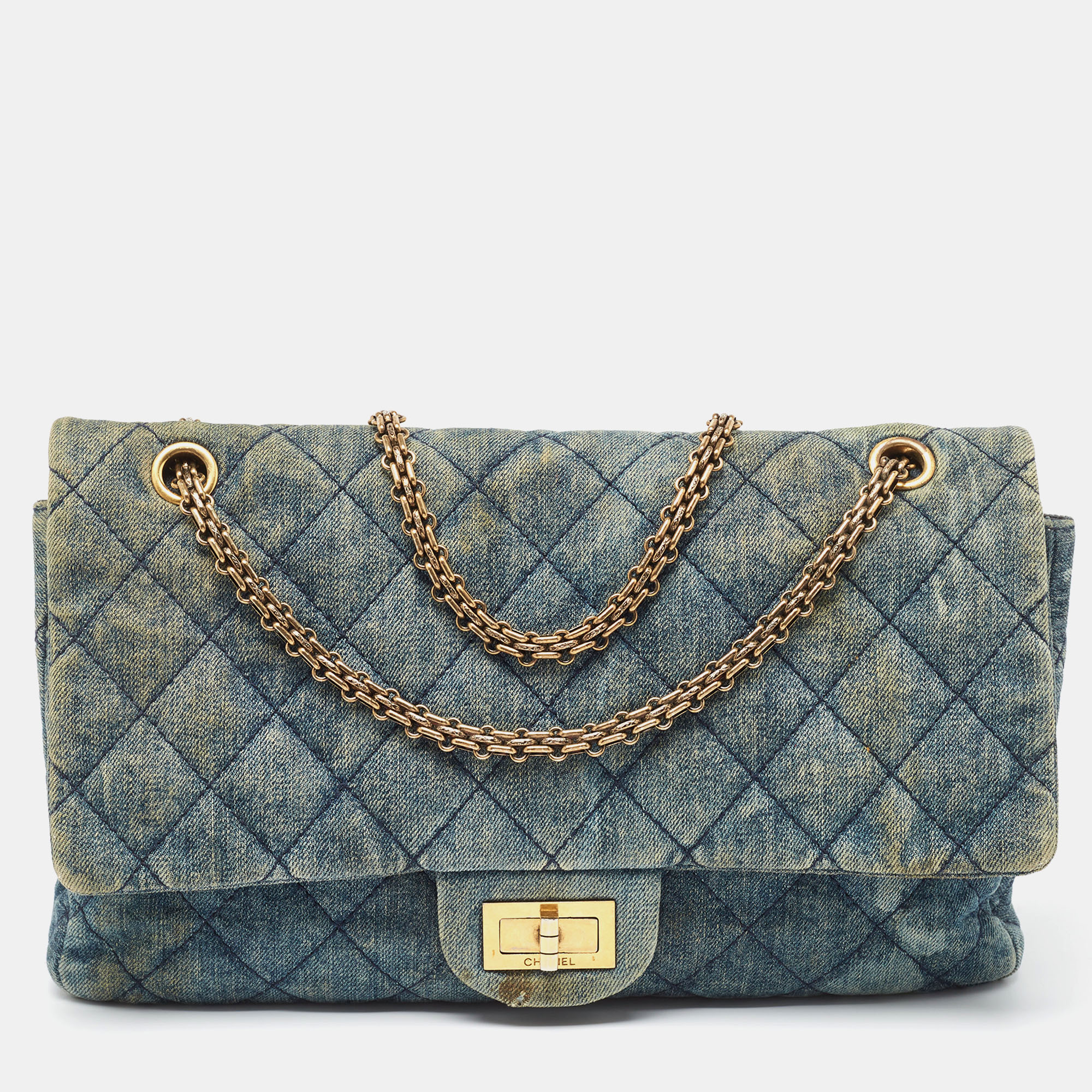Pre-owned Chanel Blue Quilted Denim Classic 227 Reissue 2.55 Flap Bag