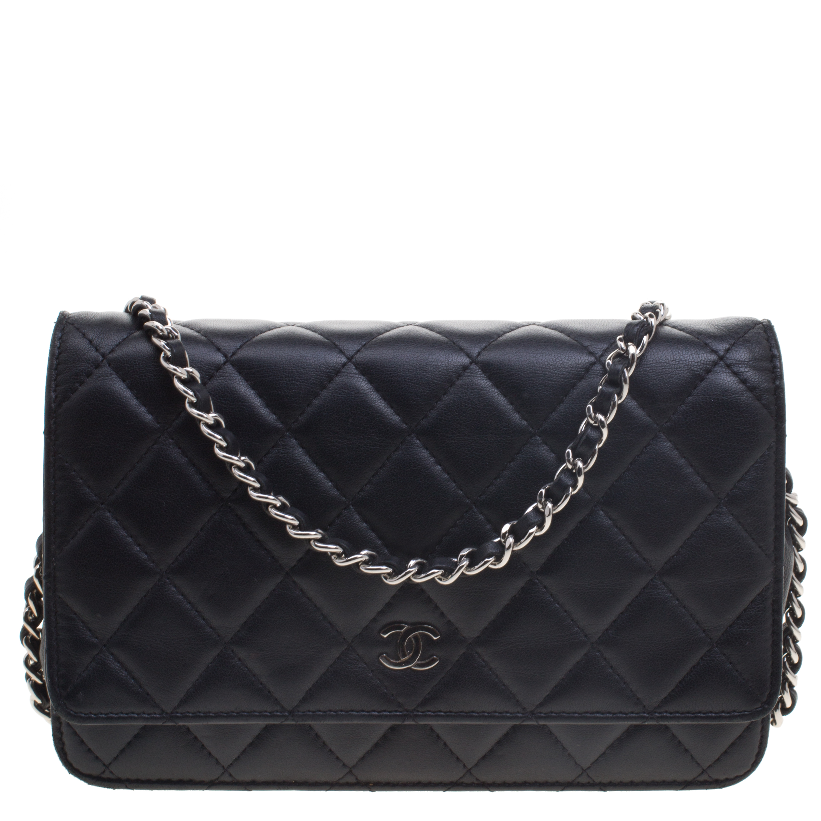 Chanel Black Quilted Leather Wallet On Chain