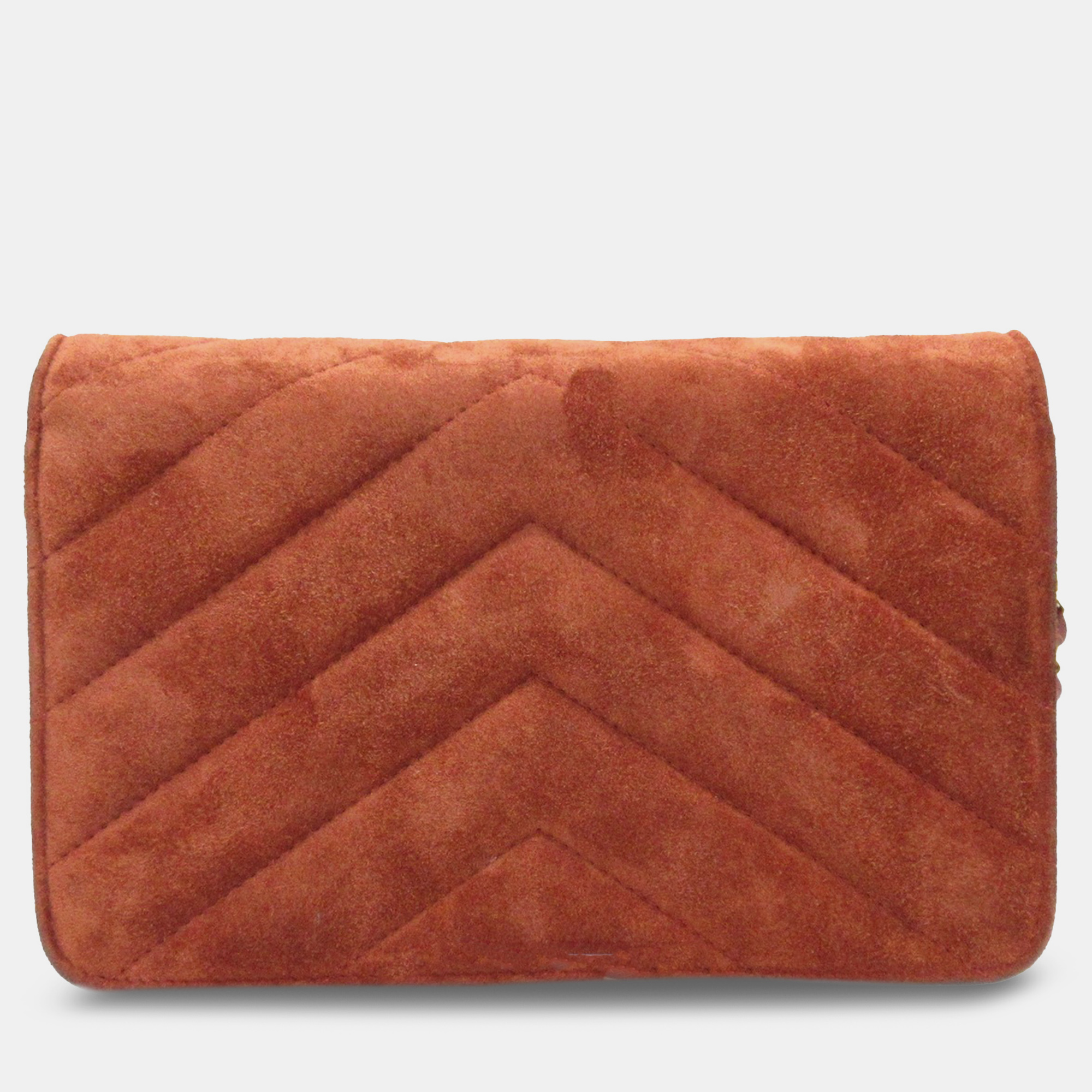 

Chanel Suede Chevron Wallet on Chain, Orange