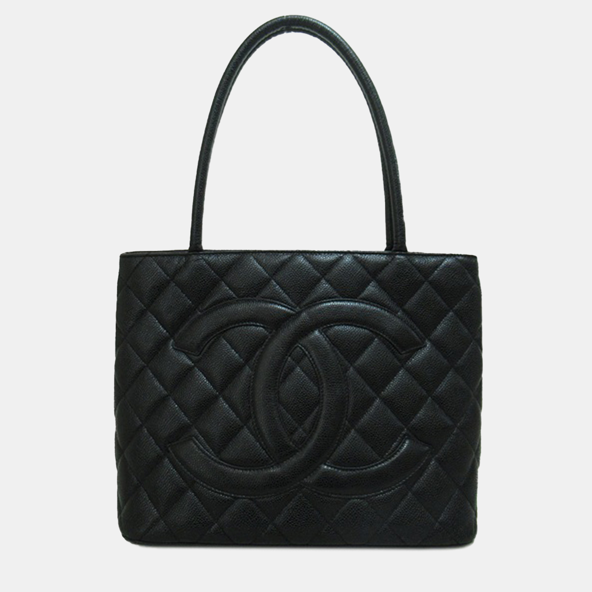 Pre-owned Chanel Caviar Medallion Tote Bag In Black
