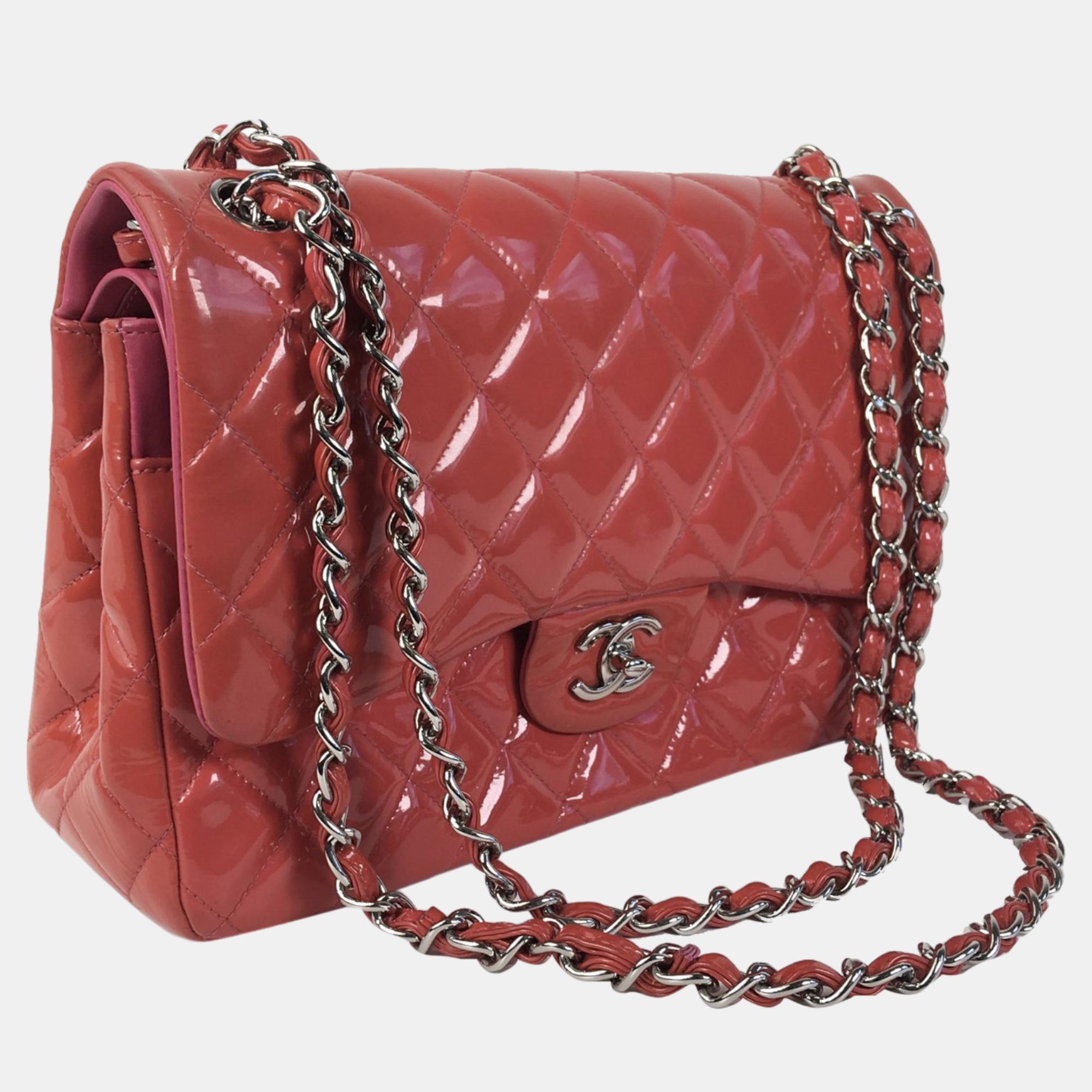 

Chanel Pink Jumbo Classic Patent Double Flap