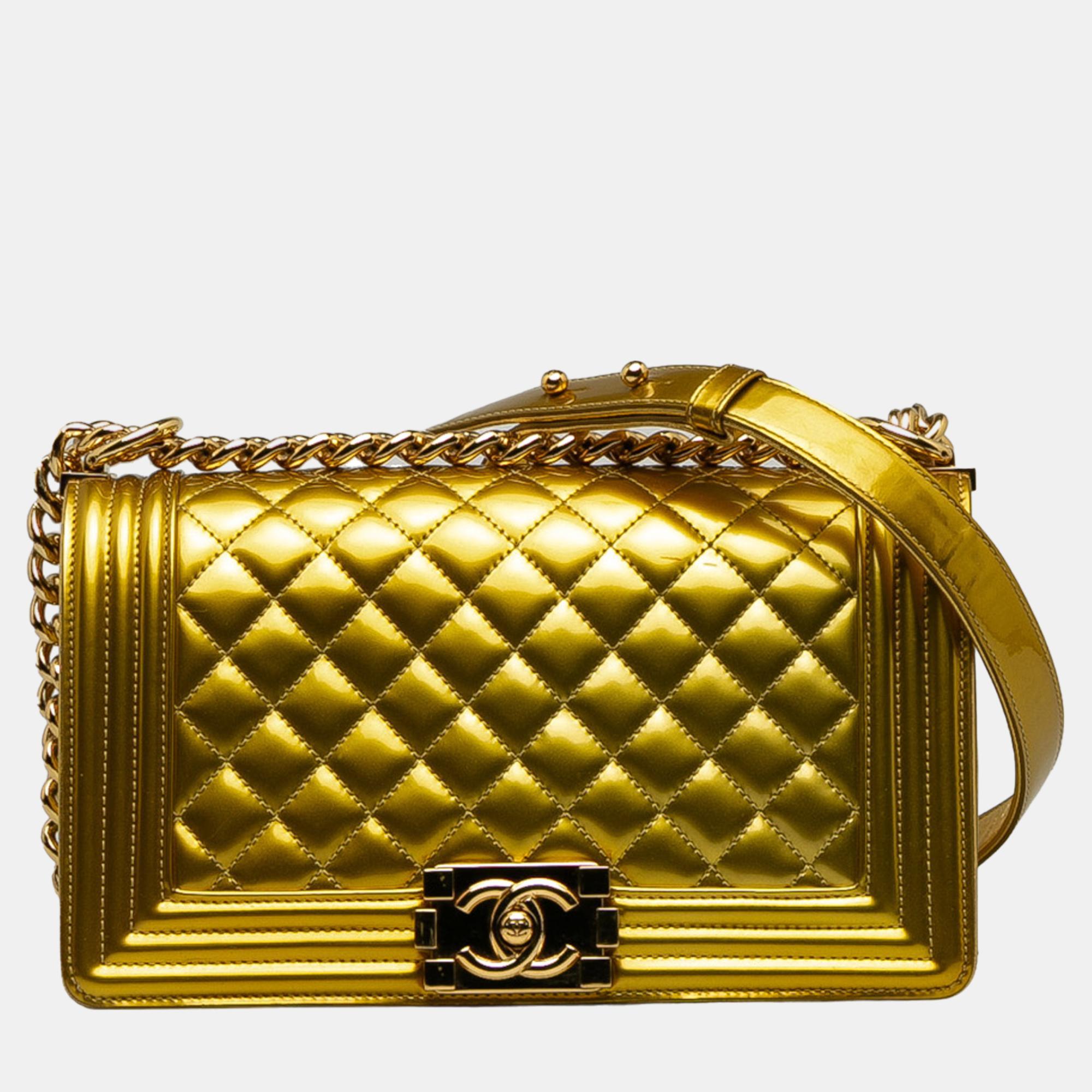 

Chanel Gold Medium Patent Boy Flap Bag