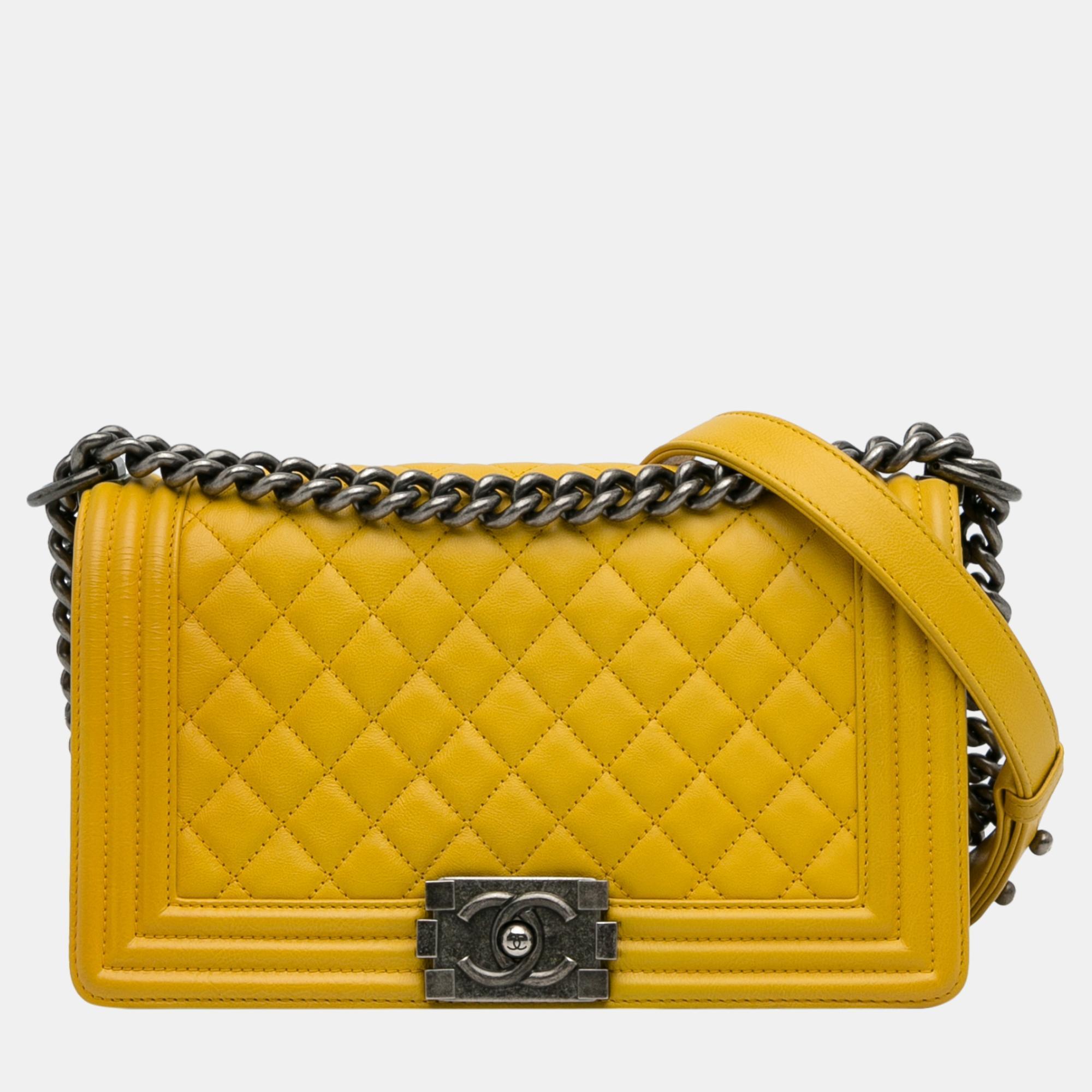 

Chanel Yellow Medium Calfskin Boy Flap