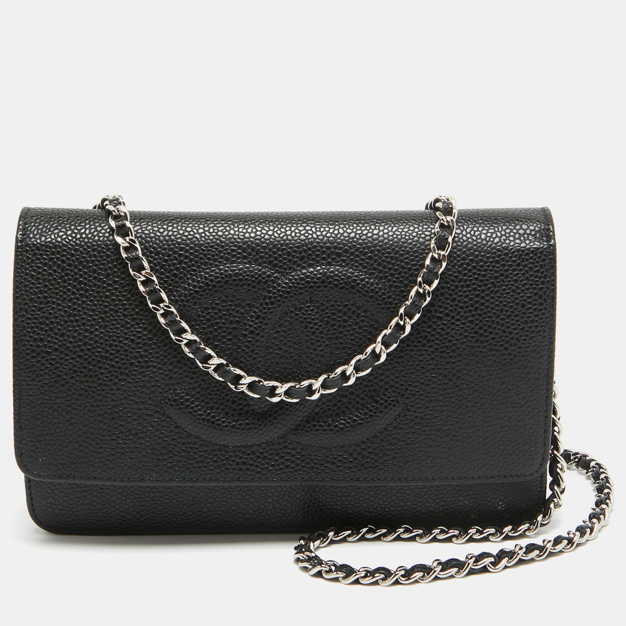 Pre Owned Chanel Black Caviar Leather CC Timeless Wallet On Chain