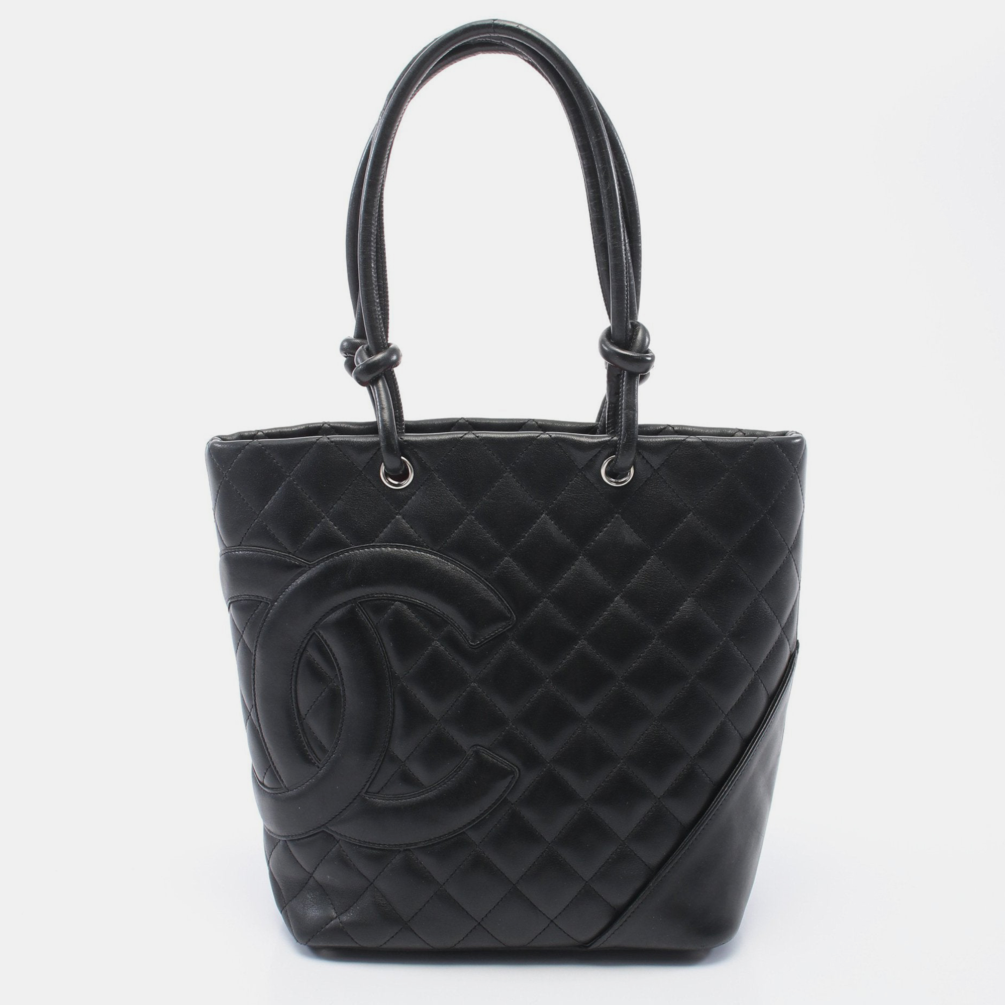 

Chanel Cambon line Medium Handbag Tote bag Leather Black Silver hardware