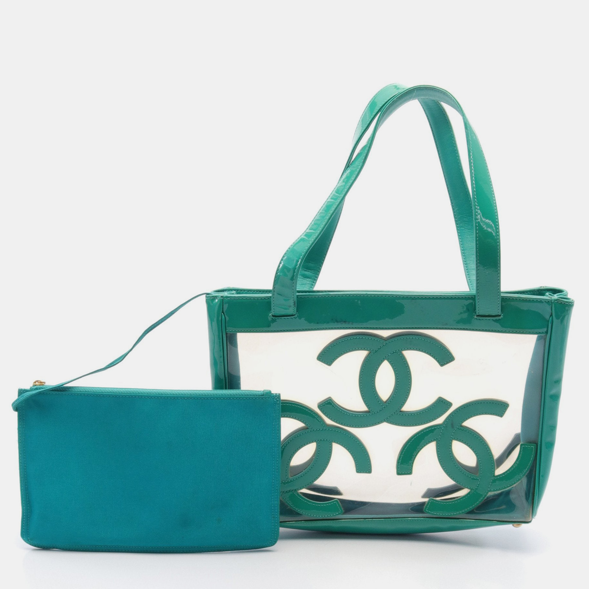 

Chanel Triple coco mark Handbag PVC Patent leather Green Gold hardware