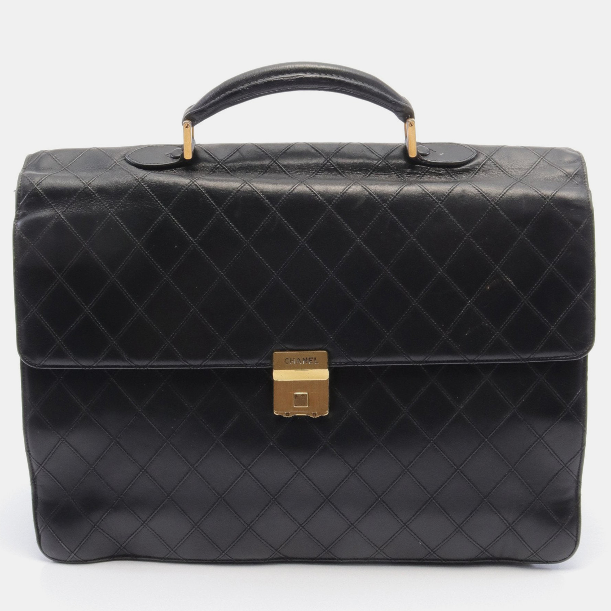 Pre-owned Chanel Bicolore Business Bag Lambskin Black Gold Hardware Vintage