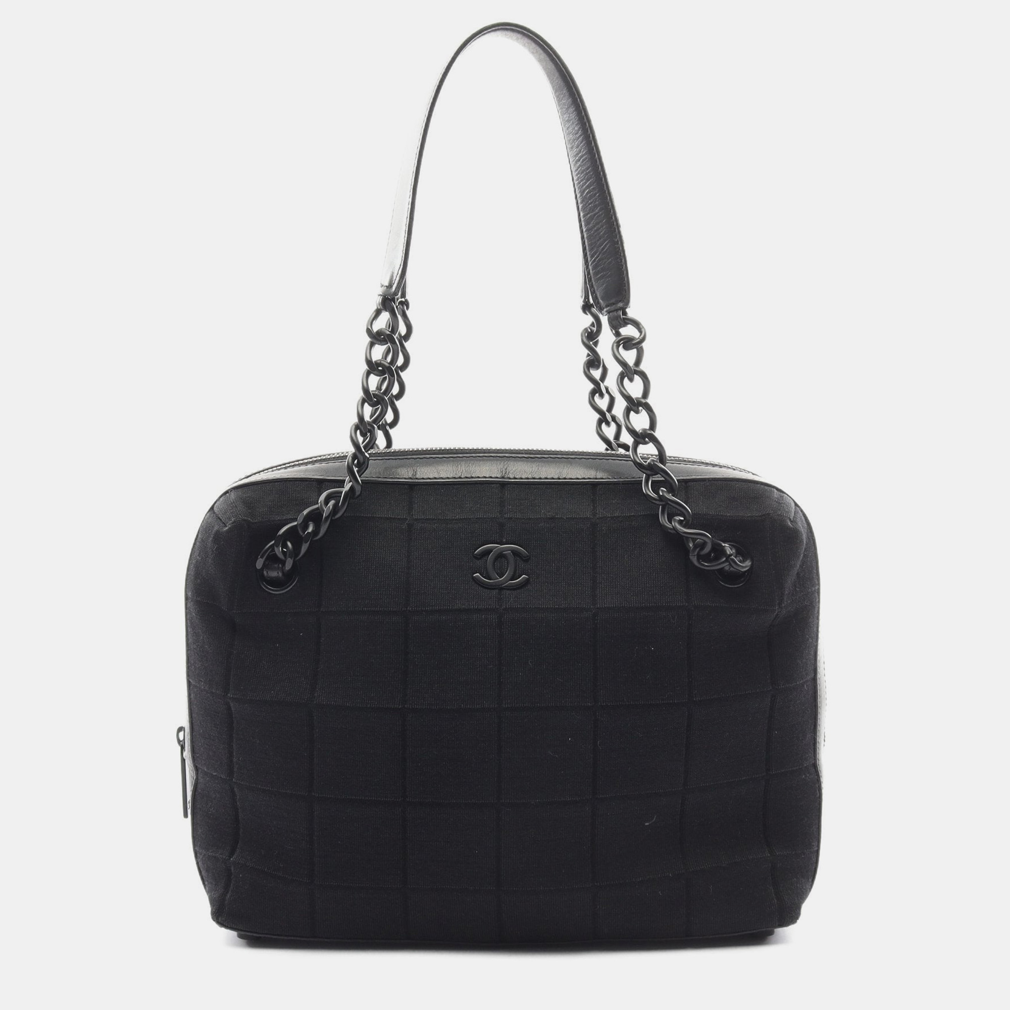 

Chanel Chocolate bar Chain shoulder bag Cotton jersey Leather Black Black hardware