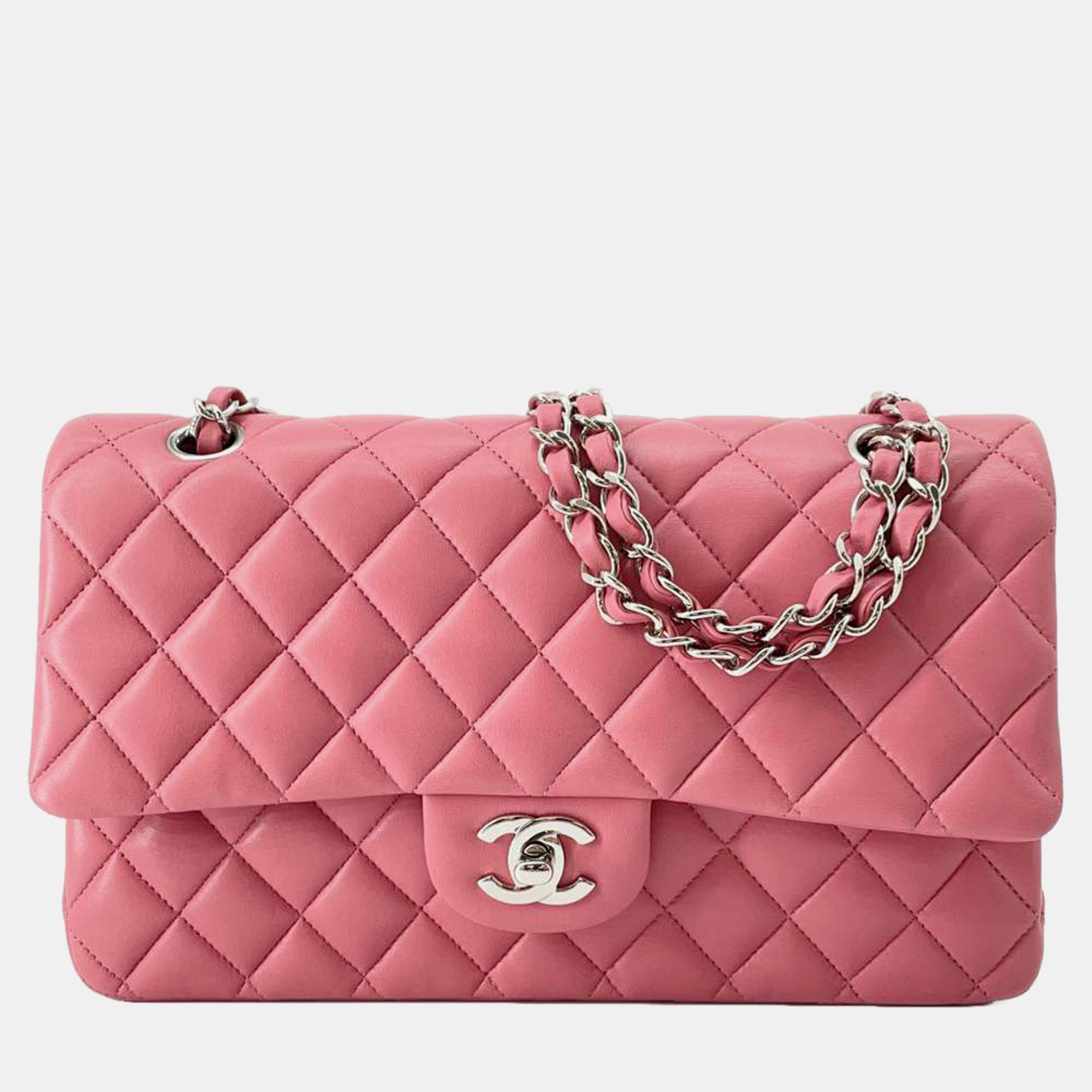 

Chanel Pink Lambskin Leather  Classic Double Flap Shoulder Bag