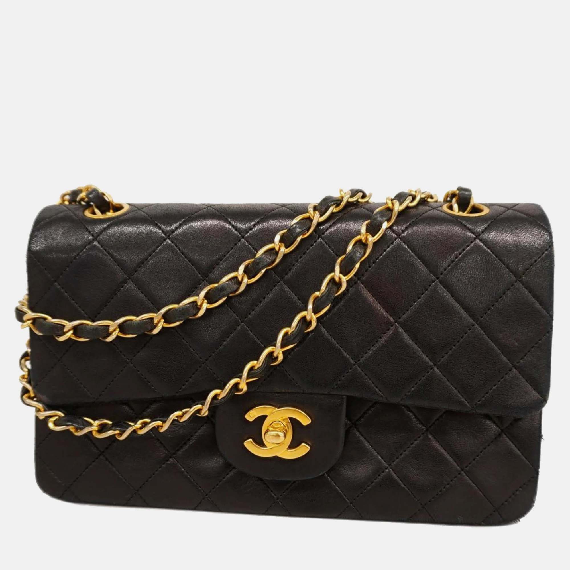 

Chanel Lambskin Leather  Classic Double Flap Shoulder Bags, Black