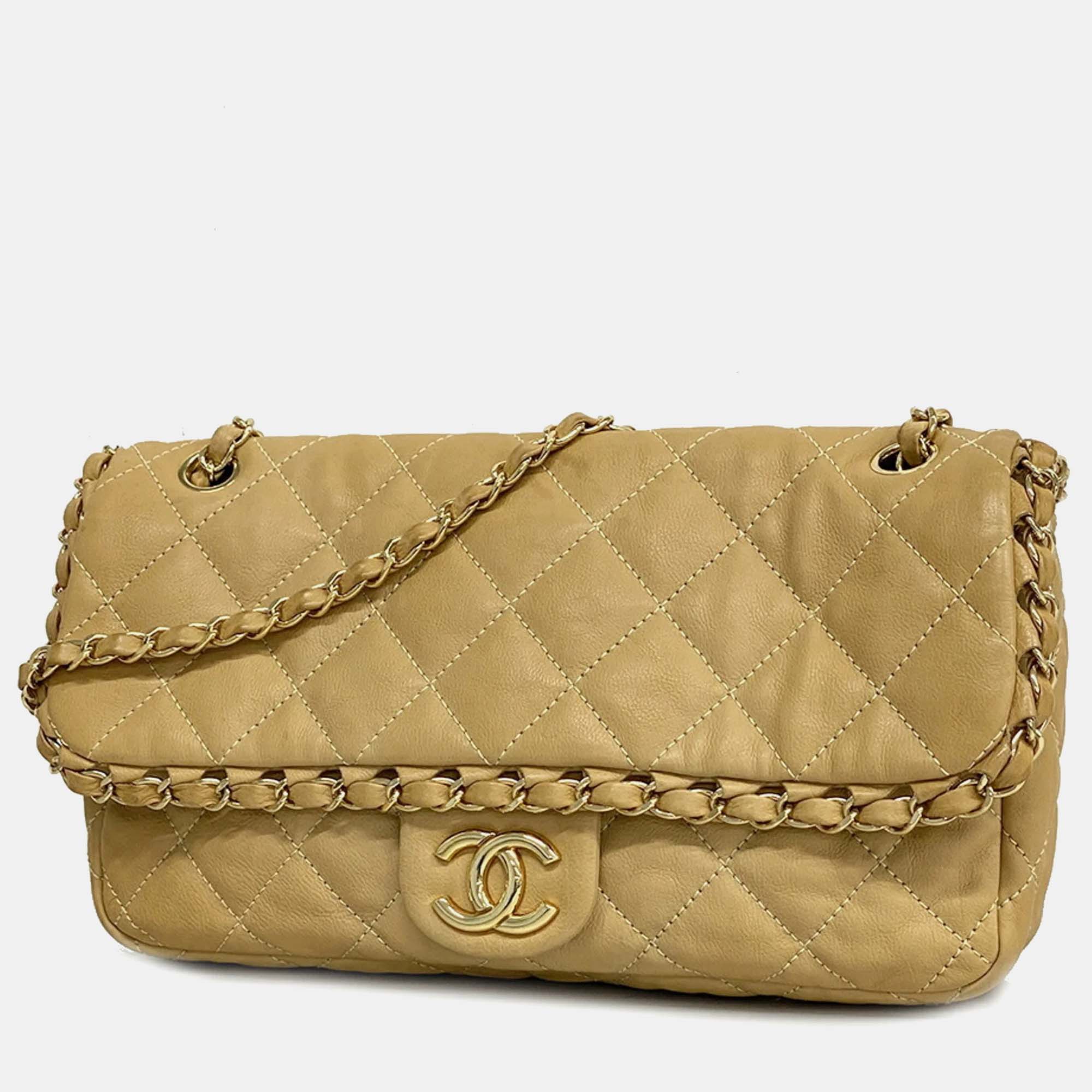 

Chanel Beige Lambskin Leather CC Flap Shoulder Bag