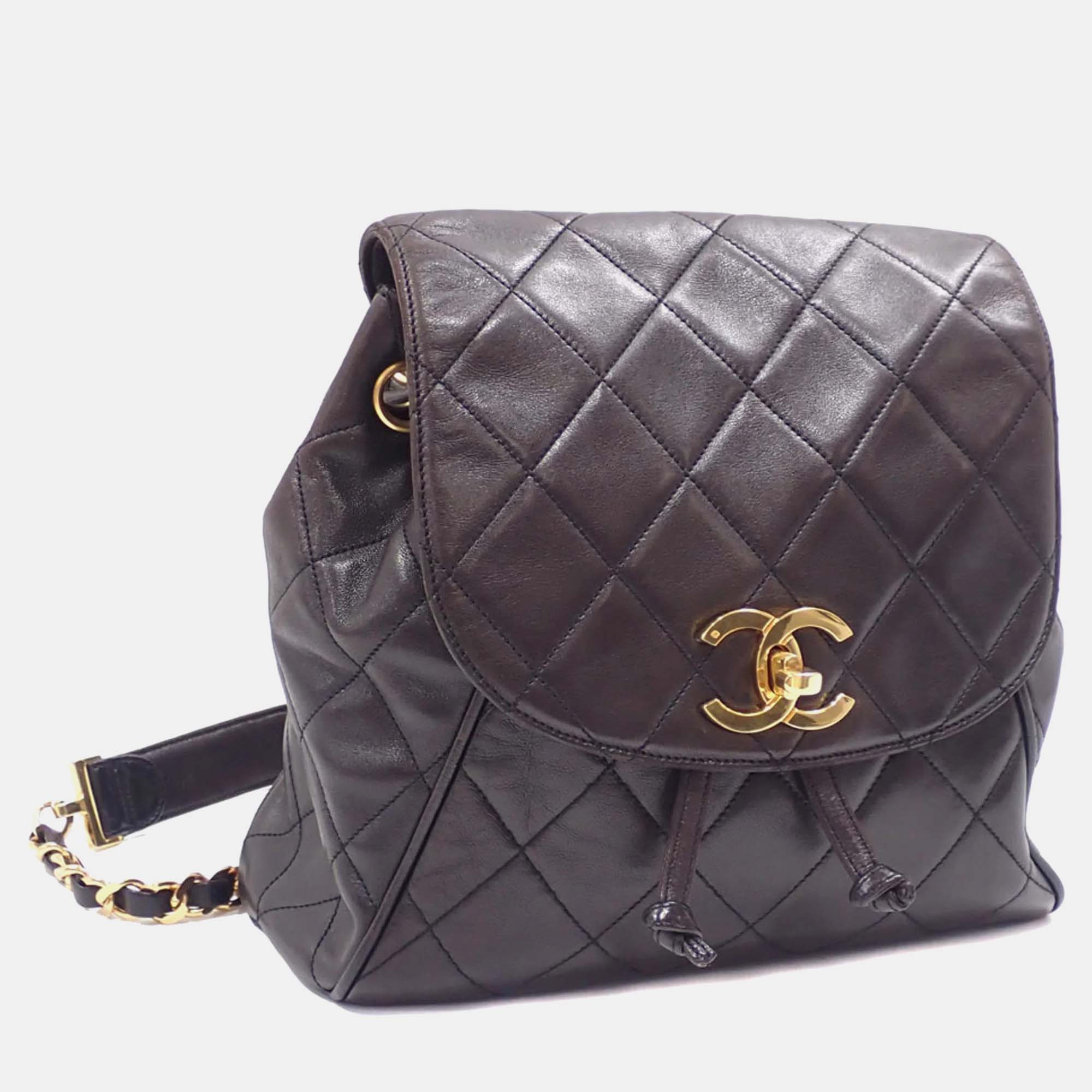 Pre-owned Chanel Black Vintage Quilted Cc Backpack