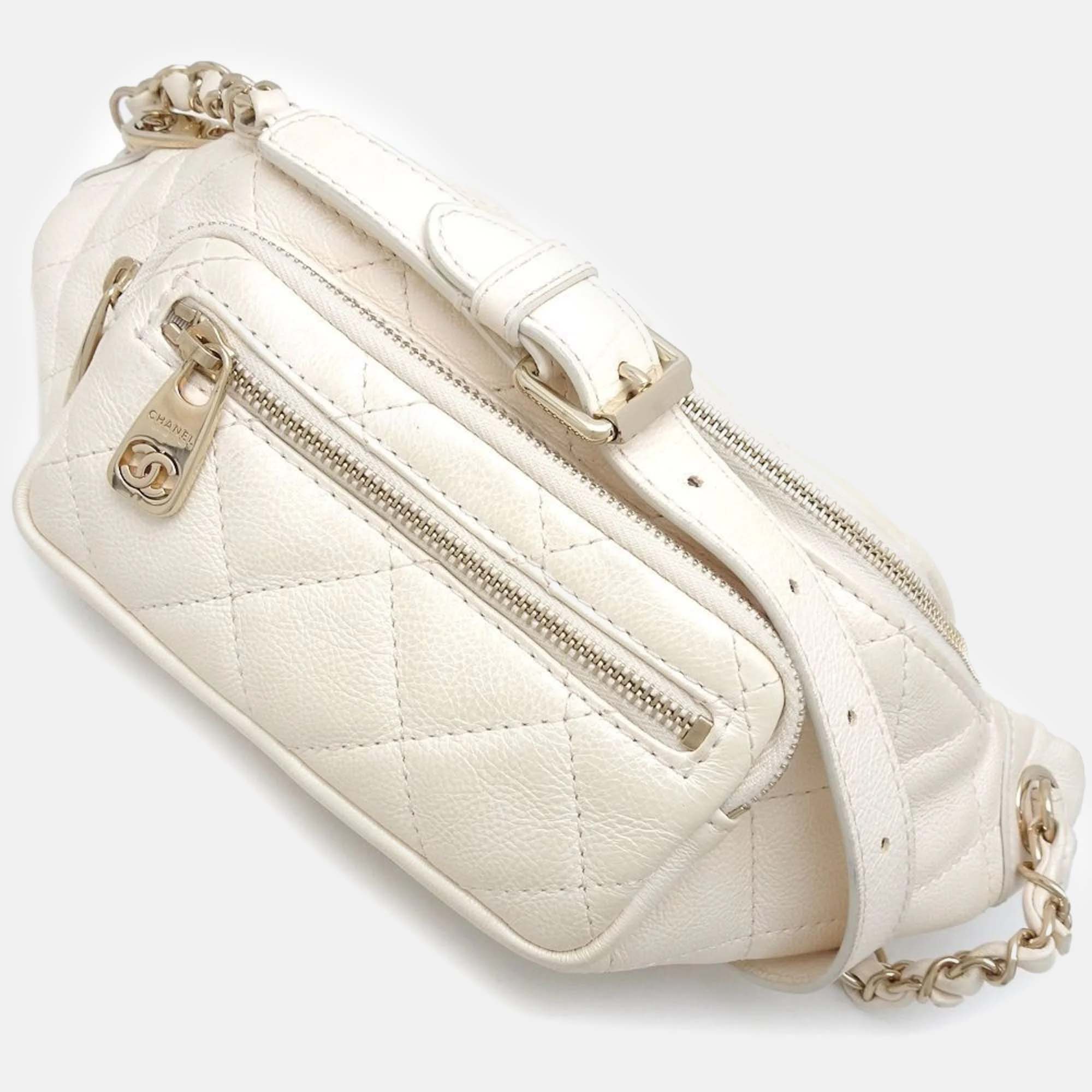Pre-owned Chanel White Quilted Caviar Leather Business Affinity Waist Belt Bag