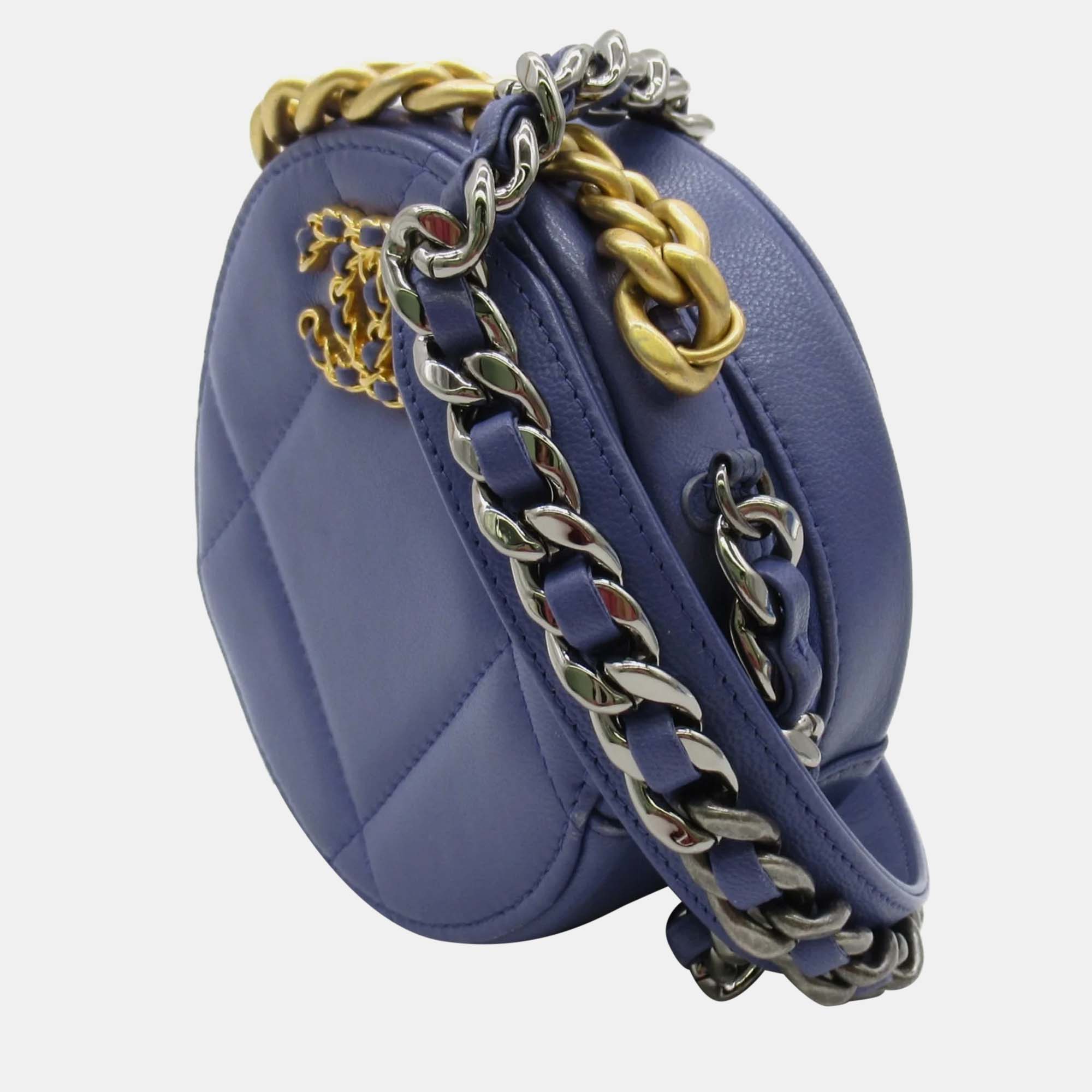 

CHANEL Purple leather 19 Round Clutch Bag