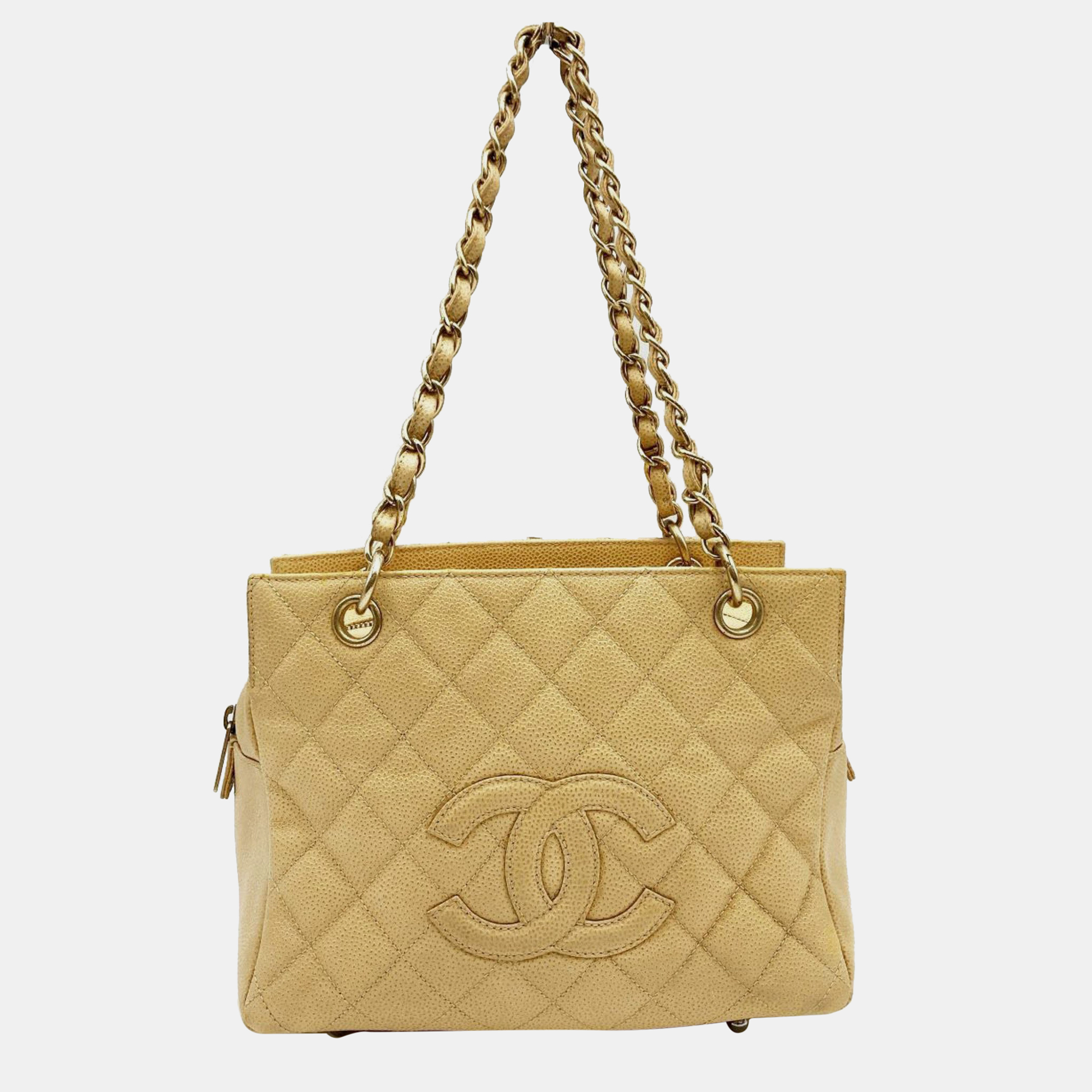 Pre-owned Chanel Beige Petite Timeless Tote Quilted Caviar Shoulder Bag