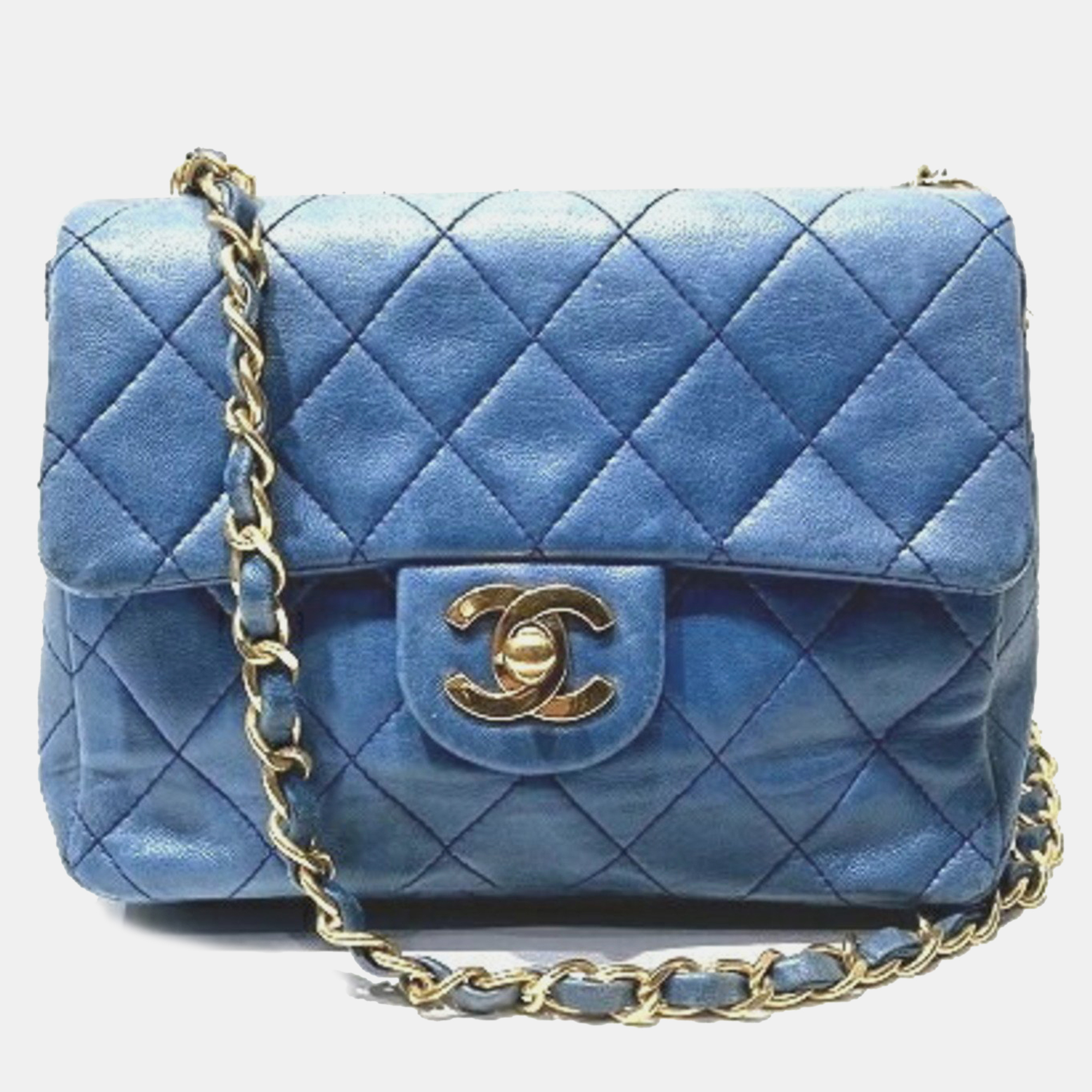 

CHANEL Blue Leather Mini Matelasse Shoulder Bag