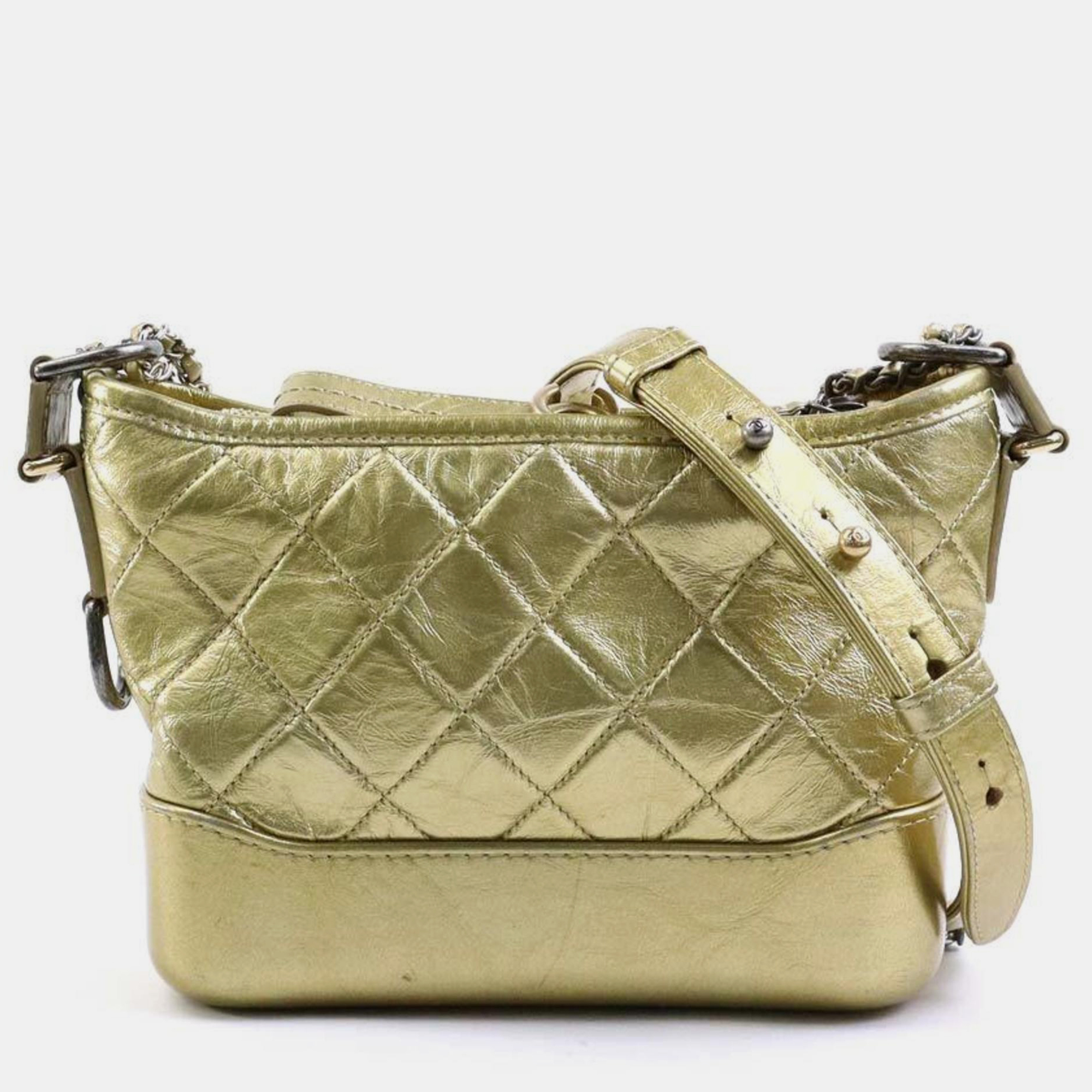 Pre-owned Chanel Leather Small Gabrielle Shoulder Bags In Gold