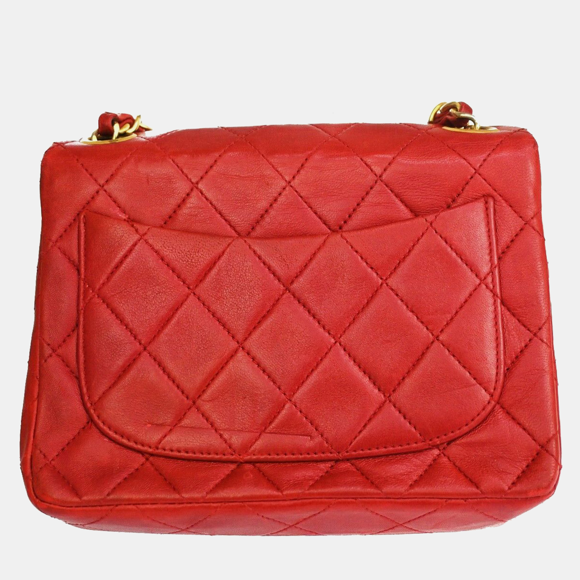 

Chanel Quilted Lambskin Mini Vintage Square Classic Single Flap Bag, Red