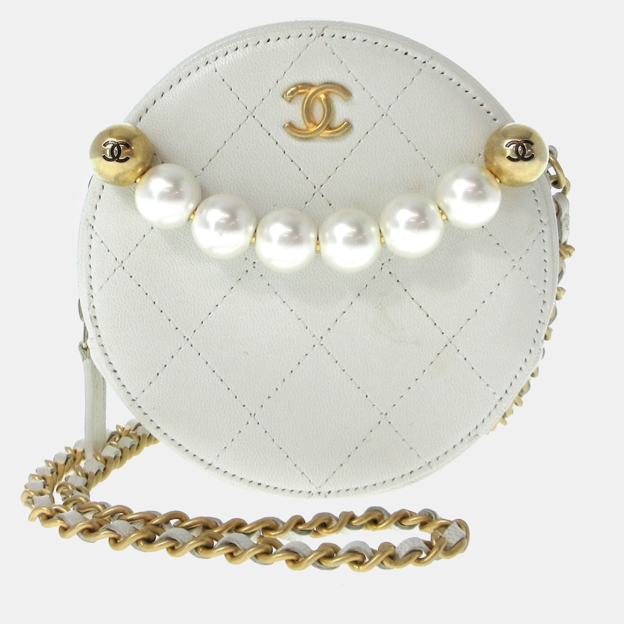 

Chanel White Calfskin Round Clutch shoulder bag